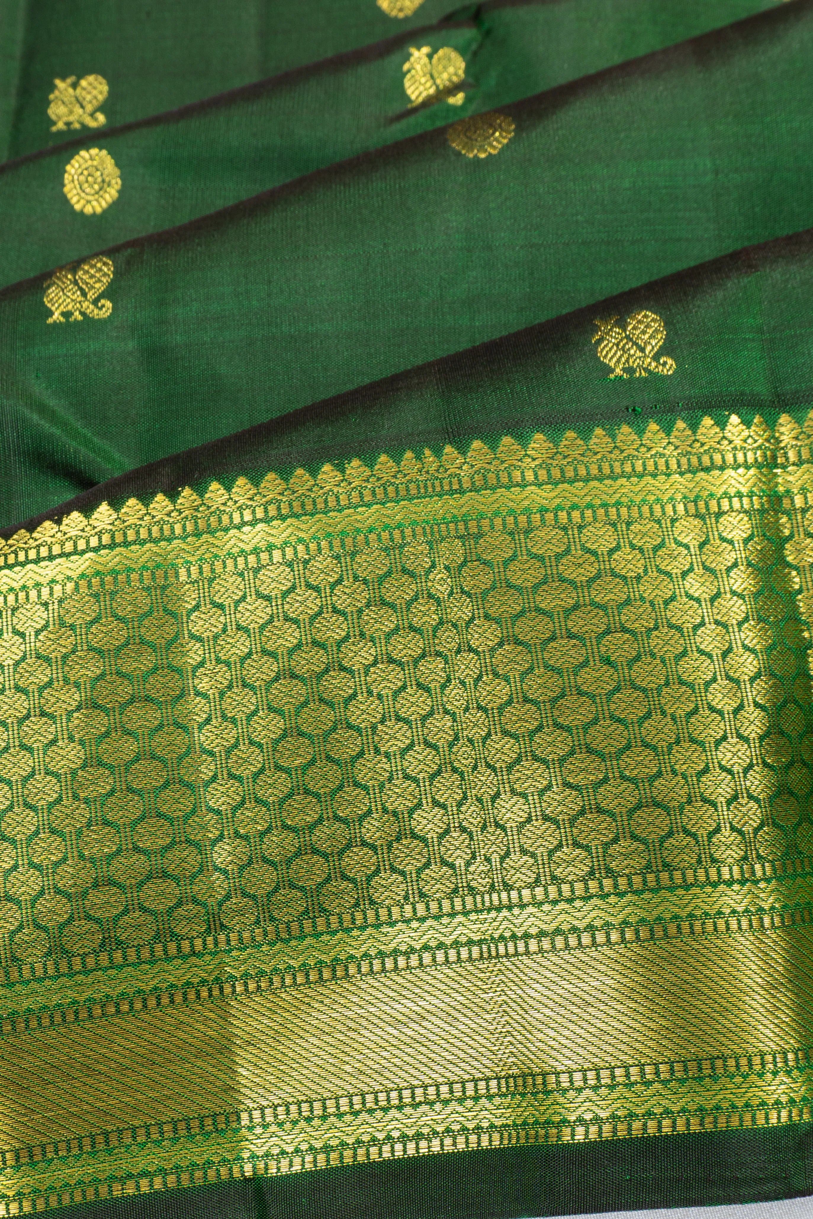Taranga Kanchi Silk Butta Dark Green Saree