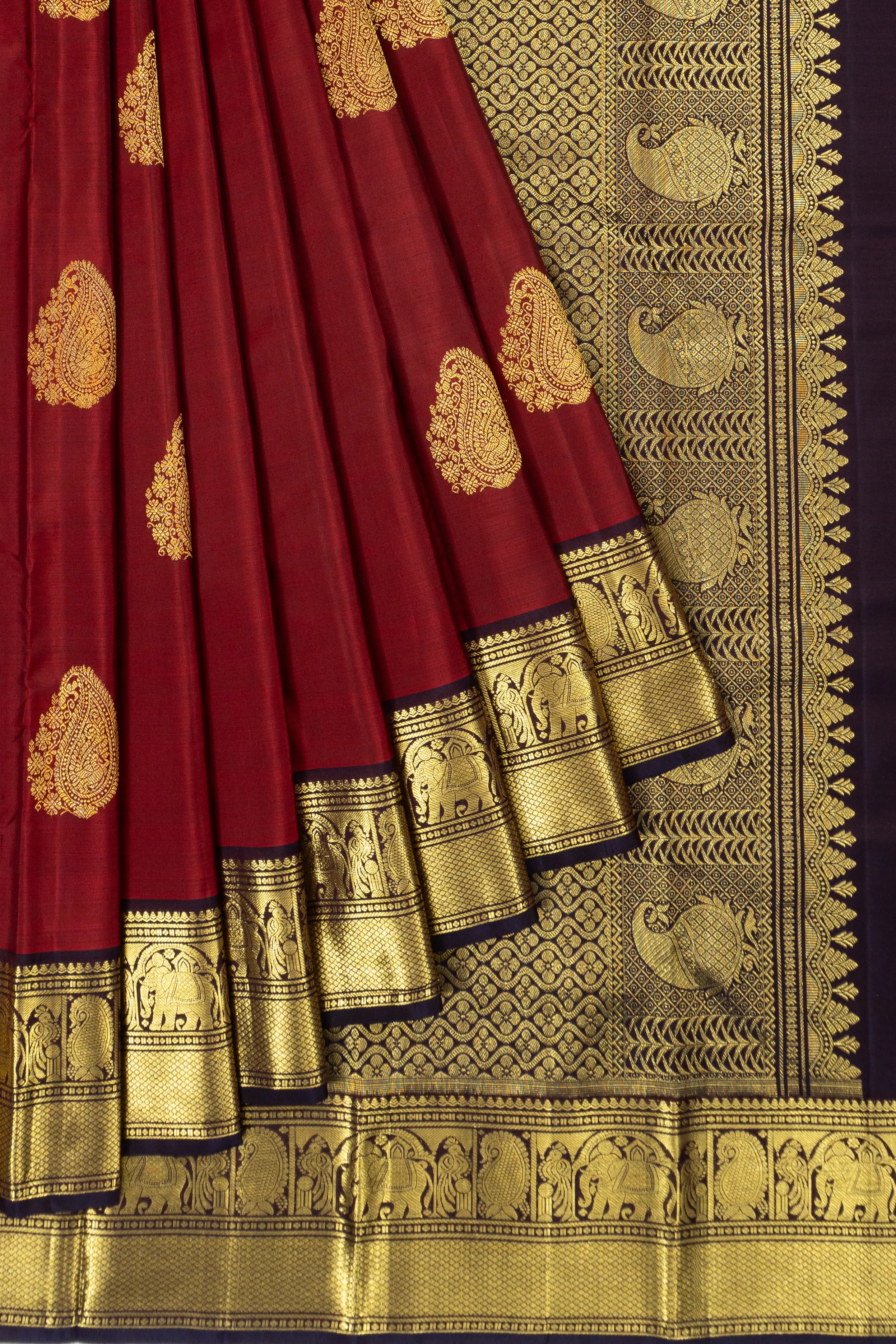 Taranga Kanchi Silk Butta Maroon Saree