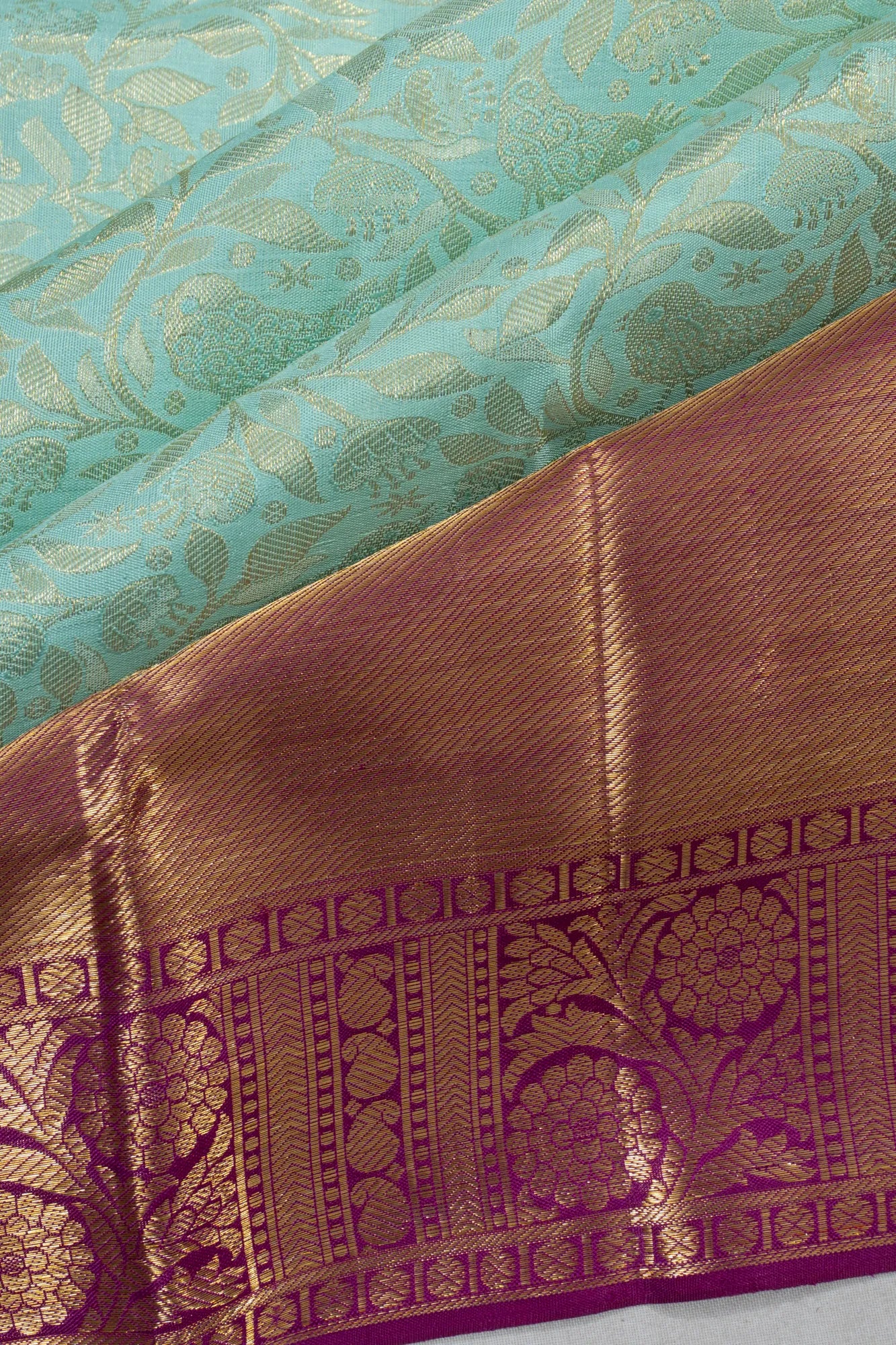 Kanchipuram Silk Brocade Sea Blue Saree