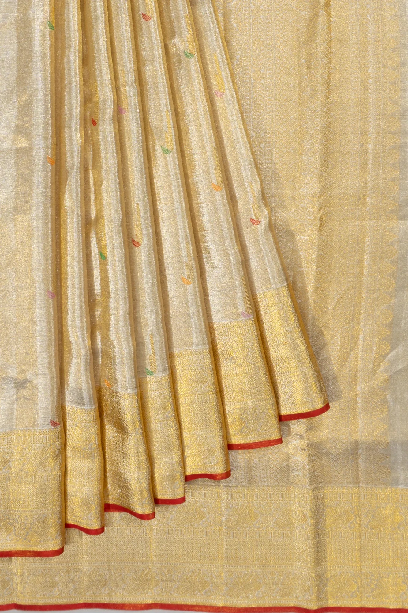 Kanchipuram Silk Tissue Butta Gold Saree