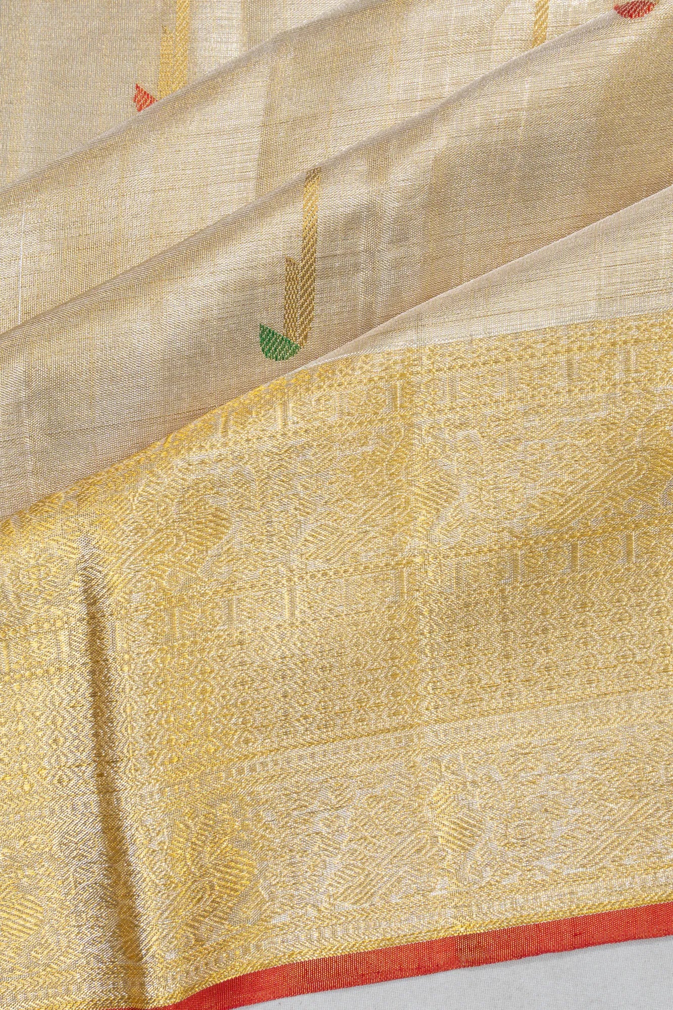 Kanchipuram Silk Tissue Butta Gold Saree