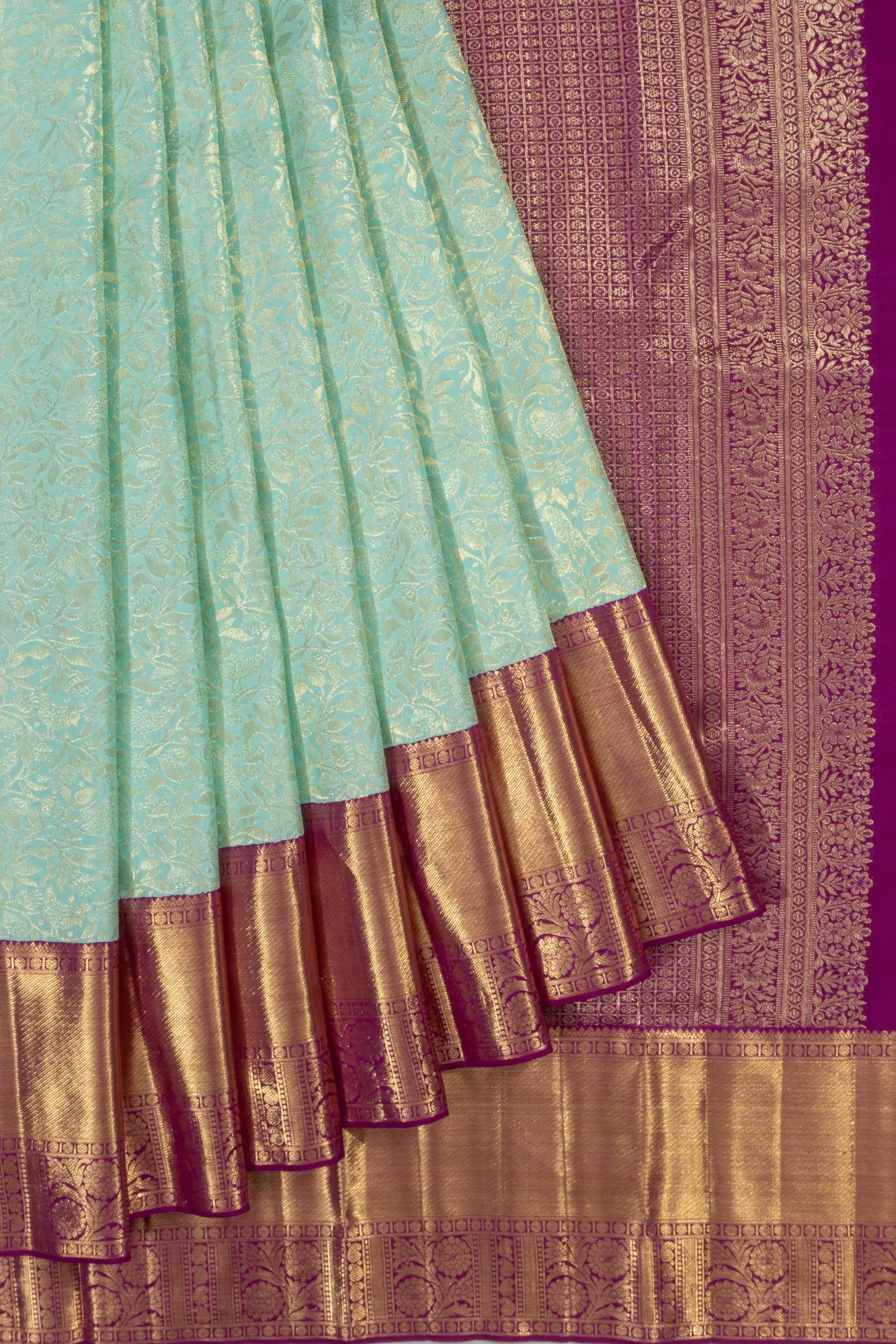 Kanchipuram Silk Brocade Sea Blue Saree