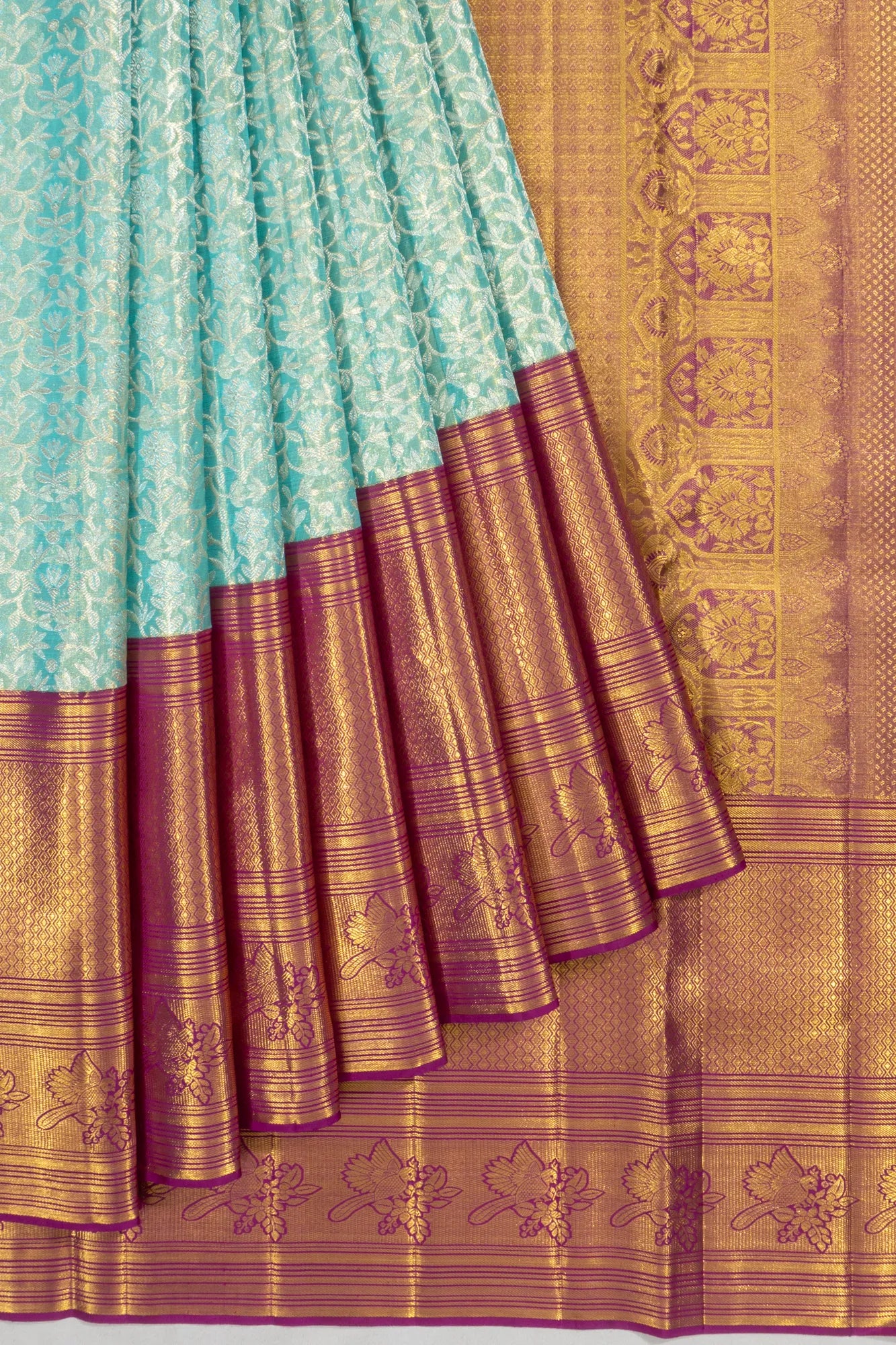 Kanchipuram Silk Tissue Brocade Sky Blue Saree