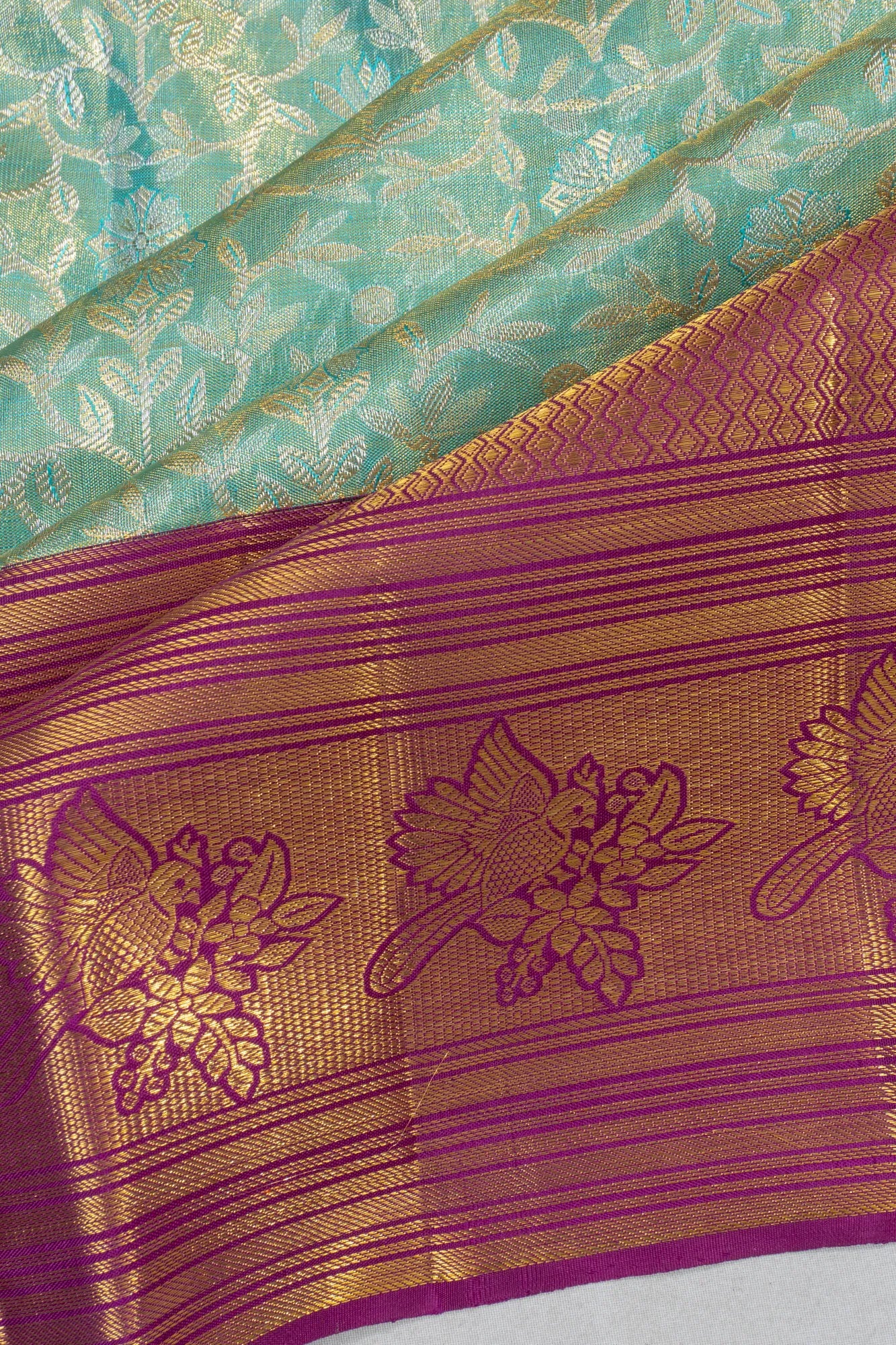 Kanchipuram Silk Tissue Brocade Sky Blue Saree