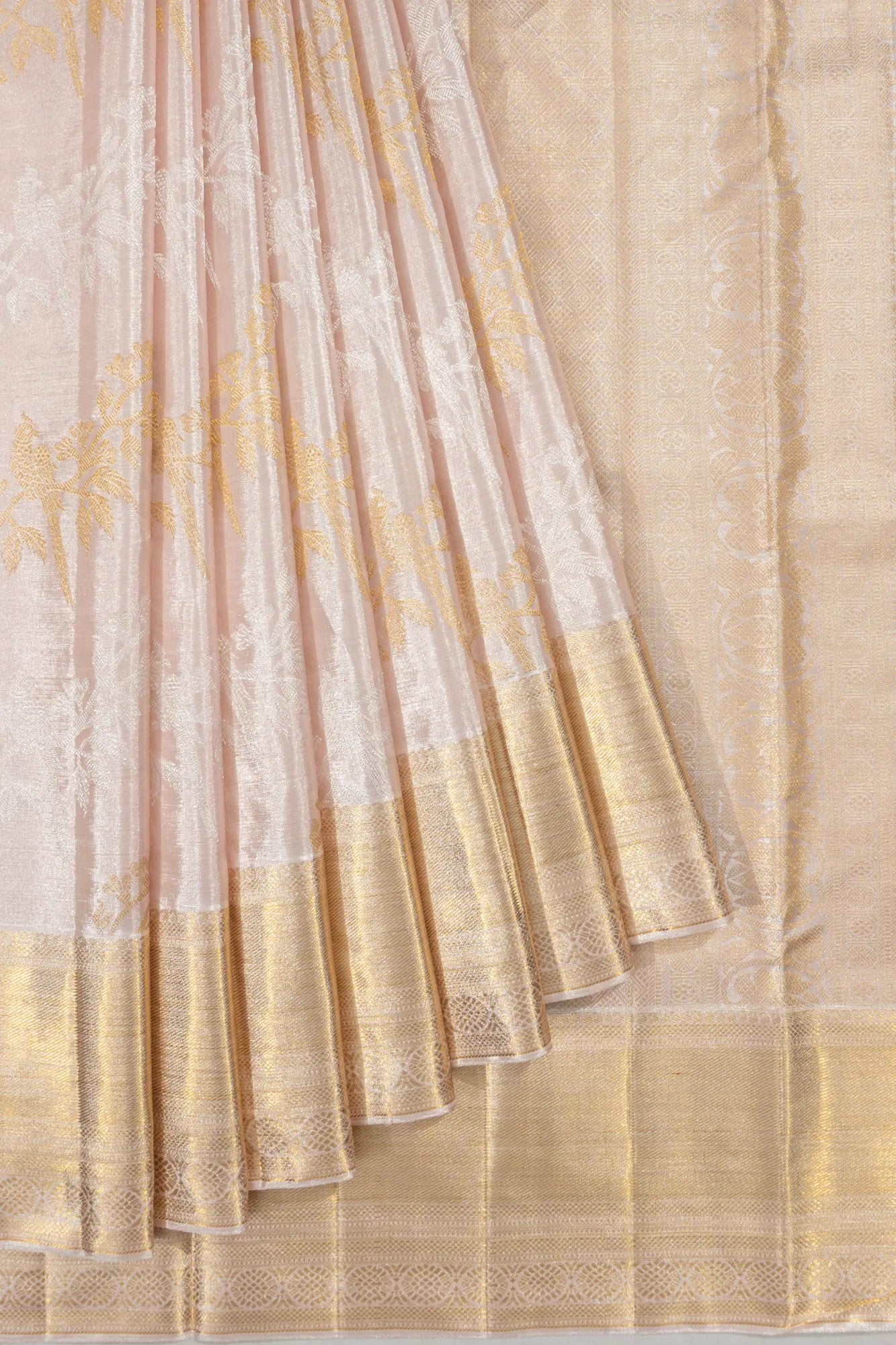 Kanchipuram Silk Tissue Jaal Peach Saree