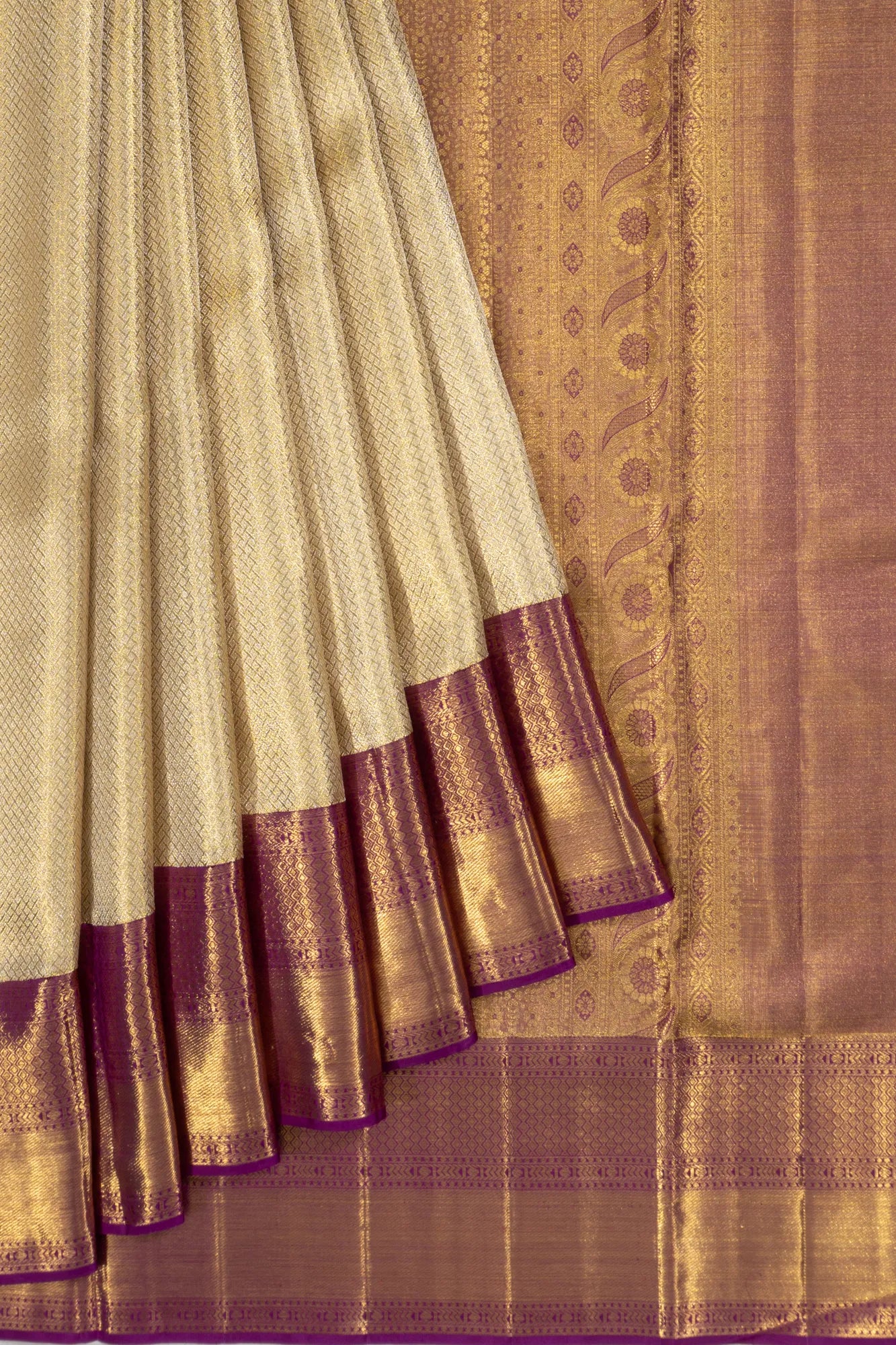 Kanchipuram Silk Tissue Brocade Gold Saree