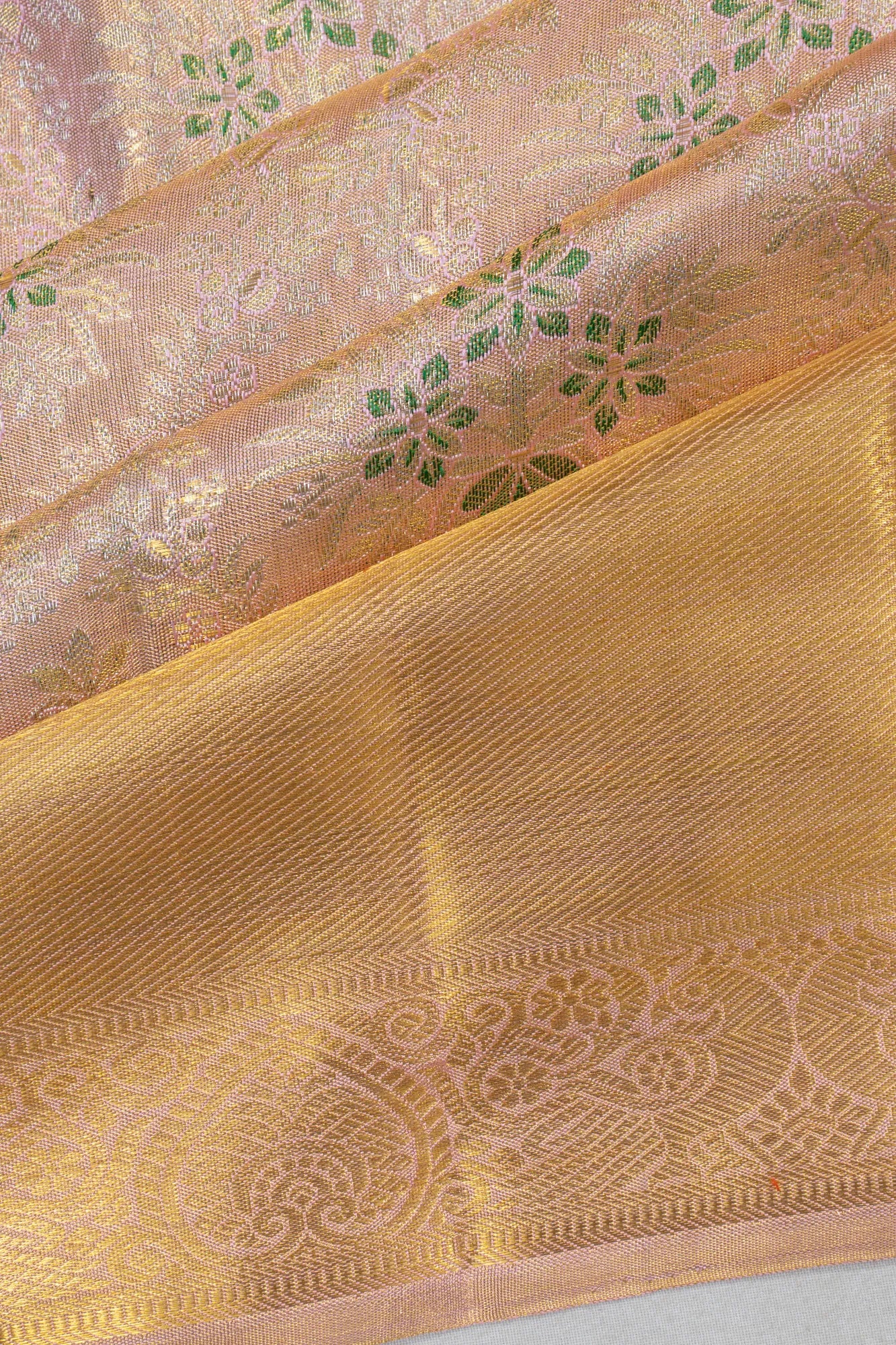 Kanchipuram Silk Tissue Brocade Baby Pink Saree