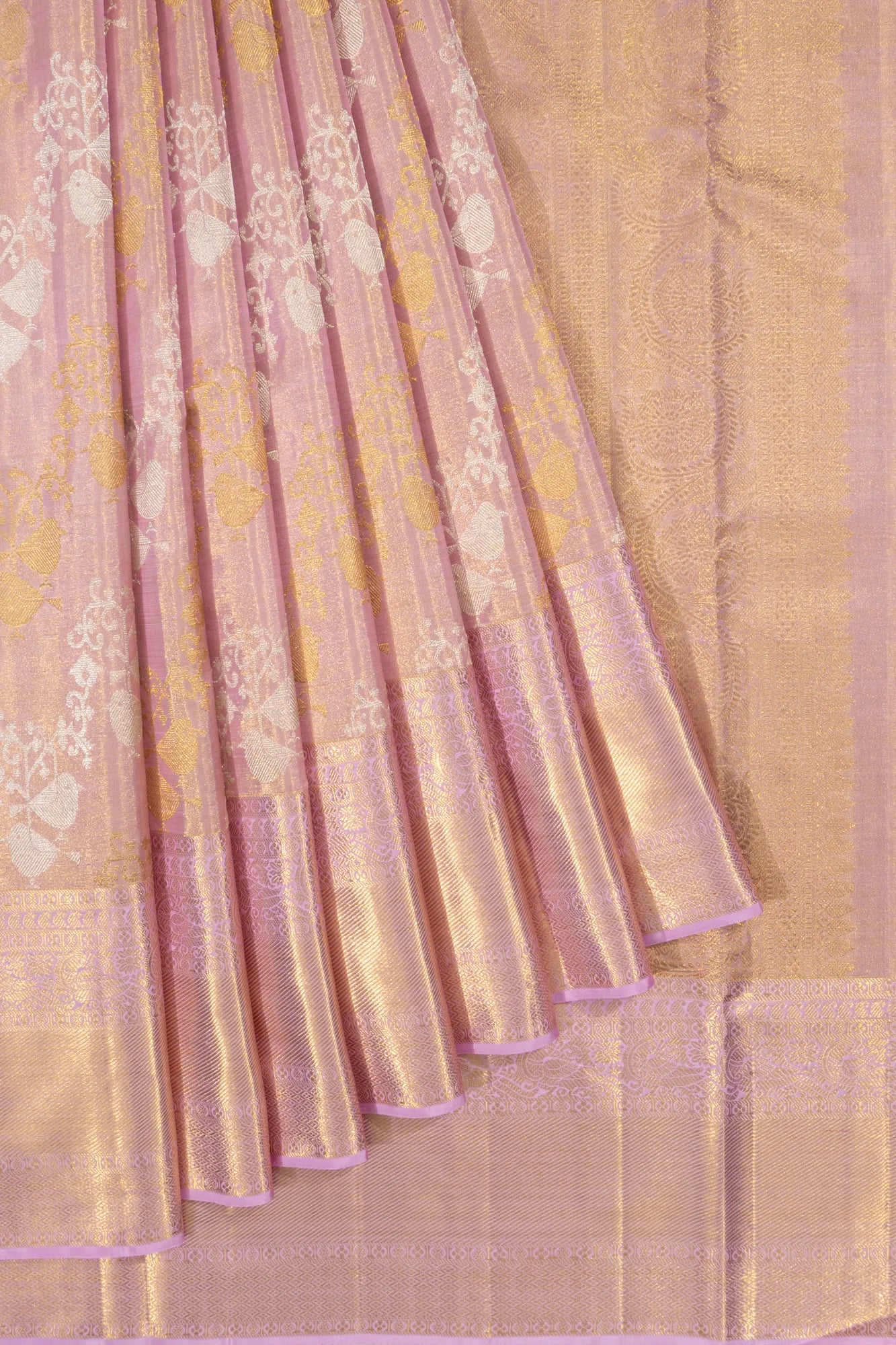 Kanchipuram Silk Tissue Jaal Pink Saree