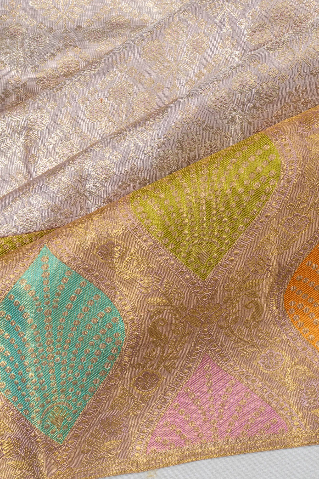 Kanchipuram Silk Tissue Brocade Lavender Saree