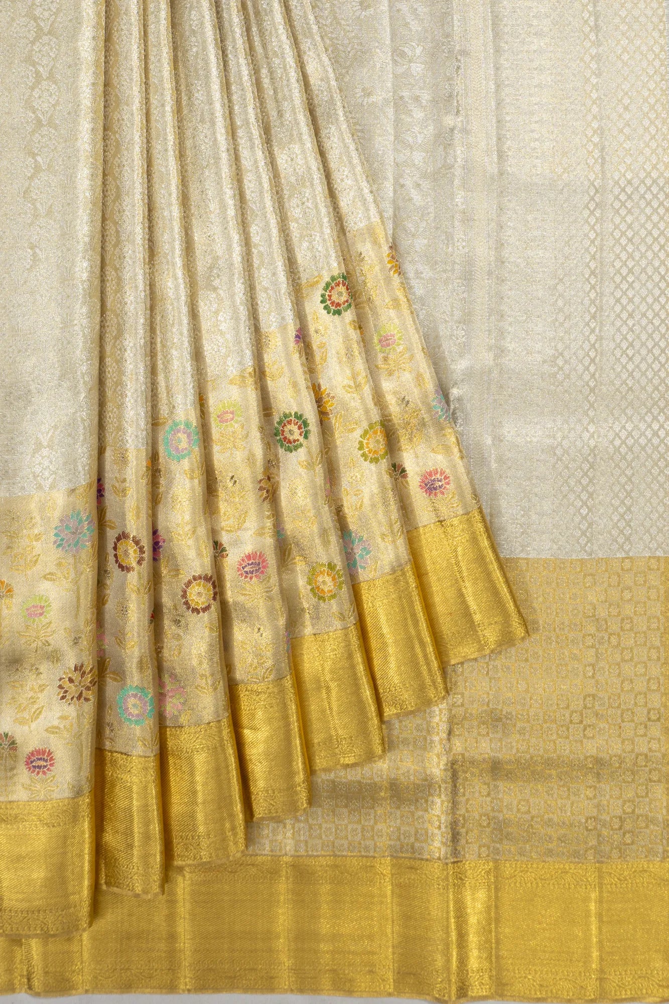 Kanchipuram Silk Tissue Brocade Gold Saree