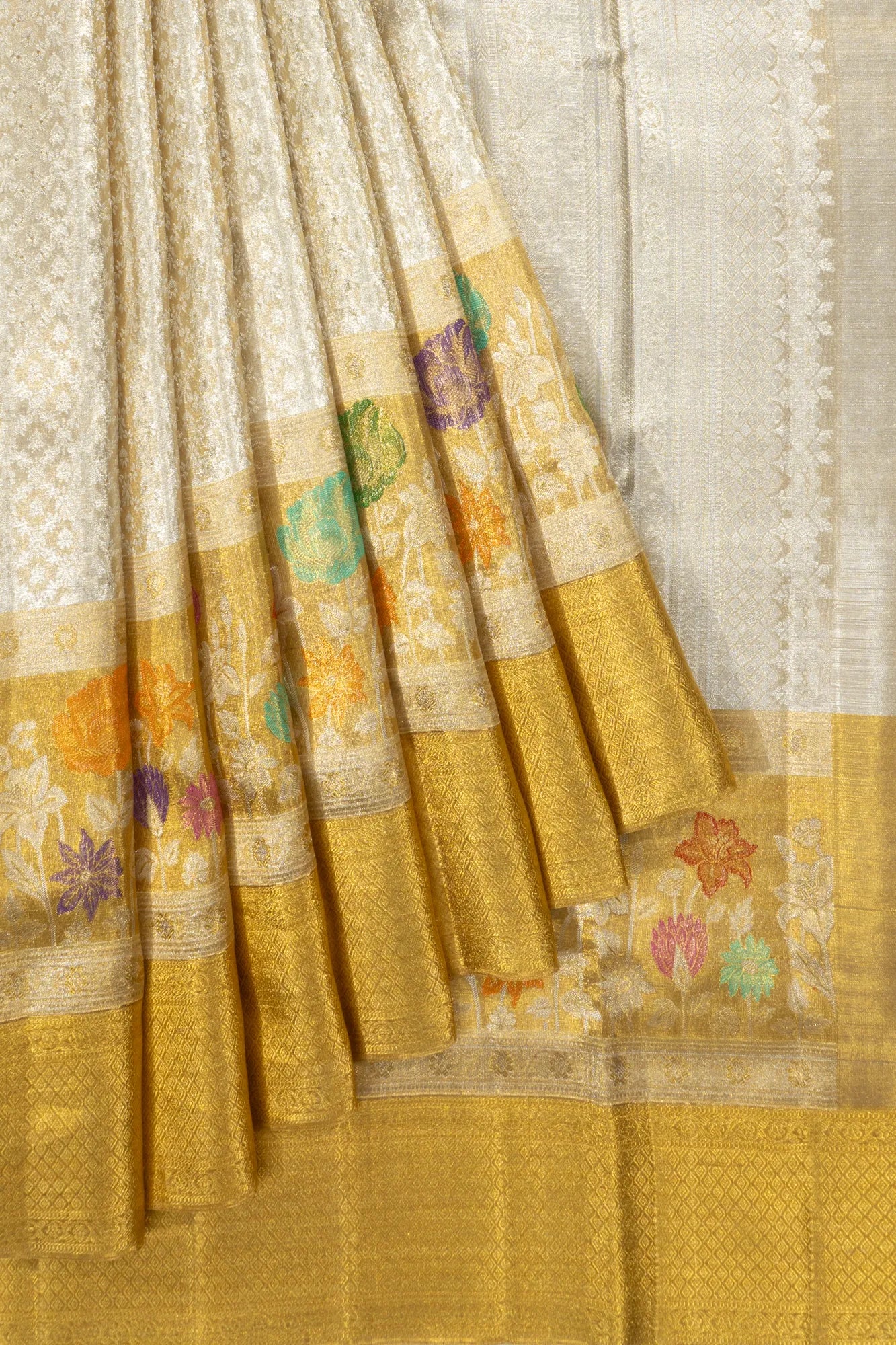 Kanchipuram Silk Tissue Brocade Gold Saree