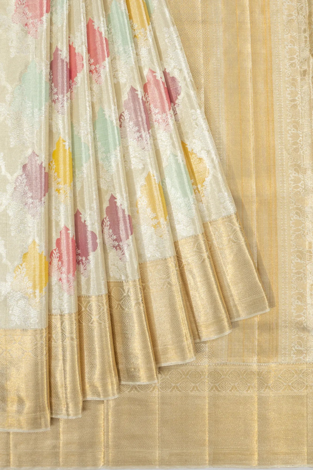 Kanchipuram Silk Tissue Brocade Silver Saree