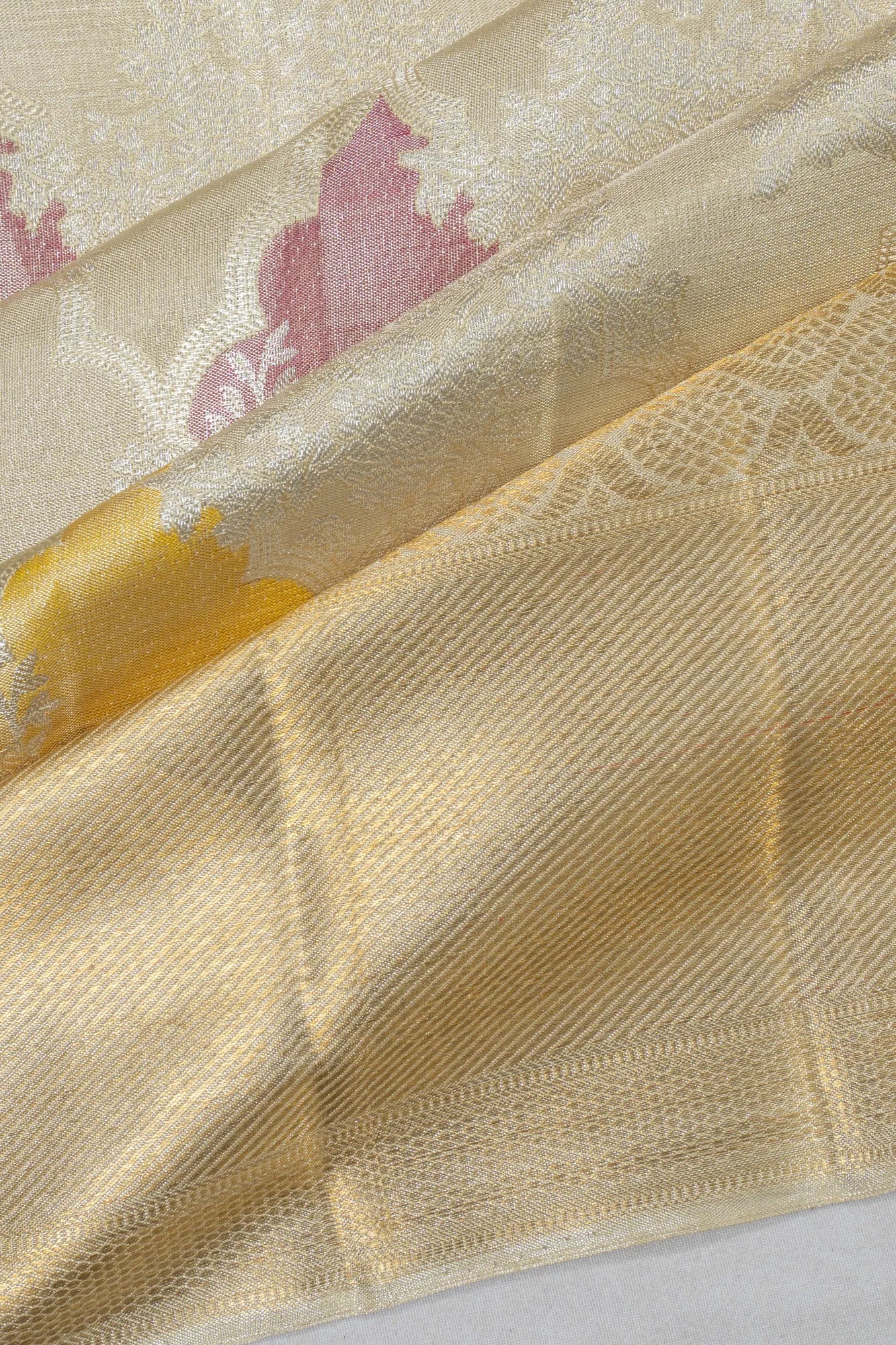 Kanchipuram Silk Tissue Brocade Silver Saree
