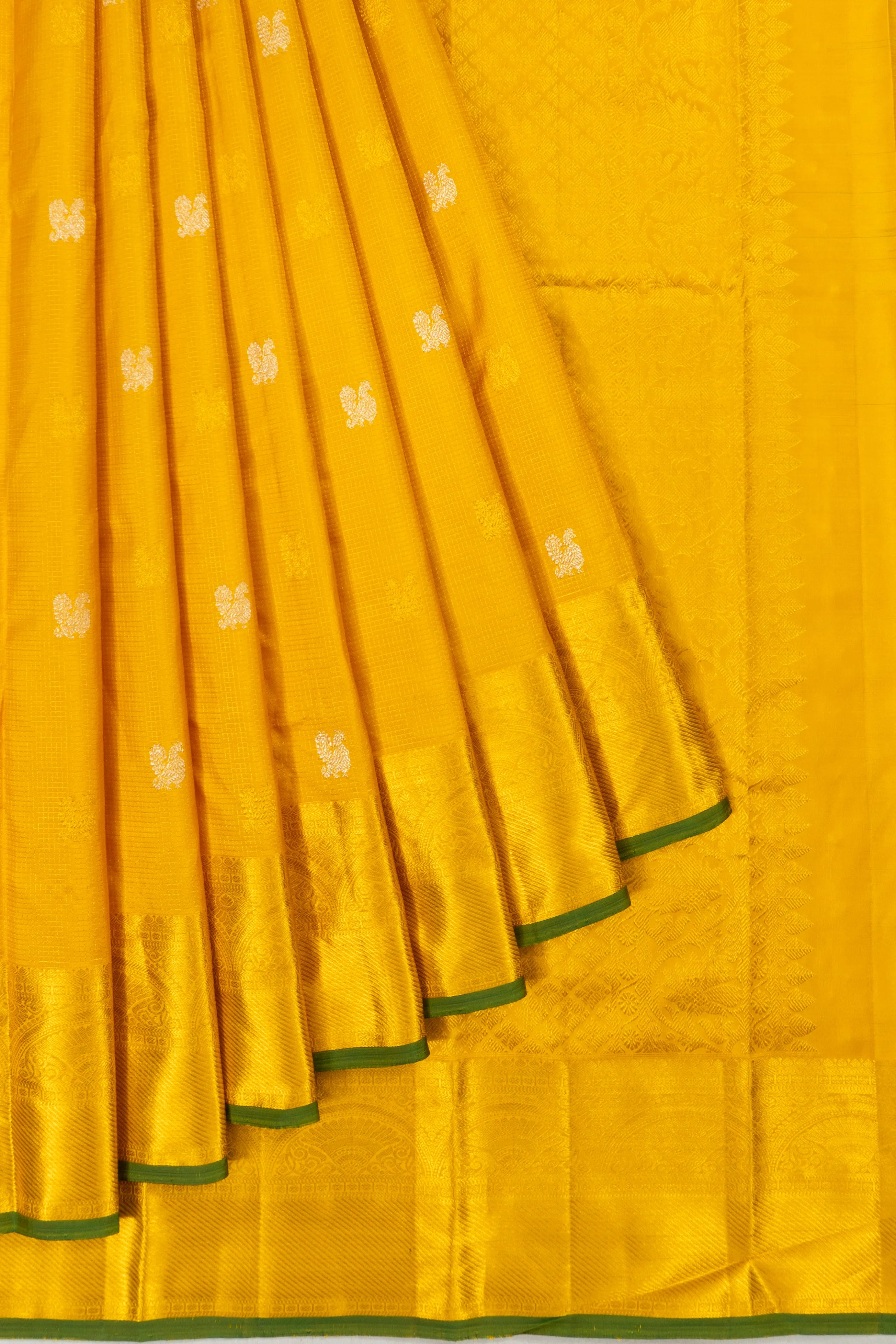 Kanchipuram Silk Checks And Butta Yellow Saree