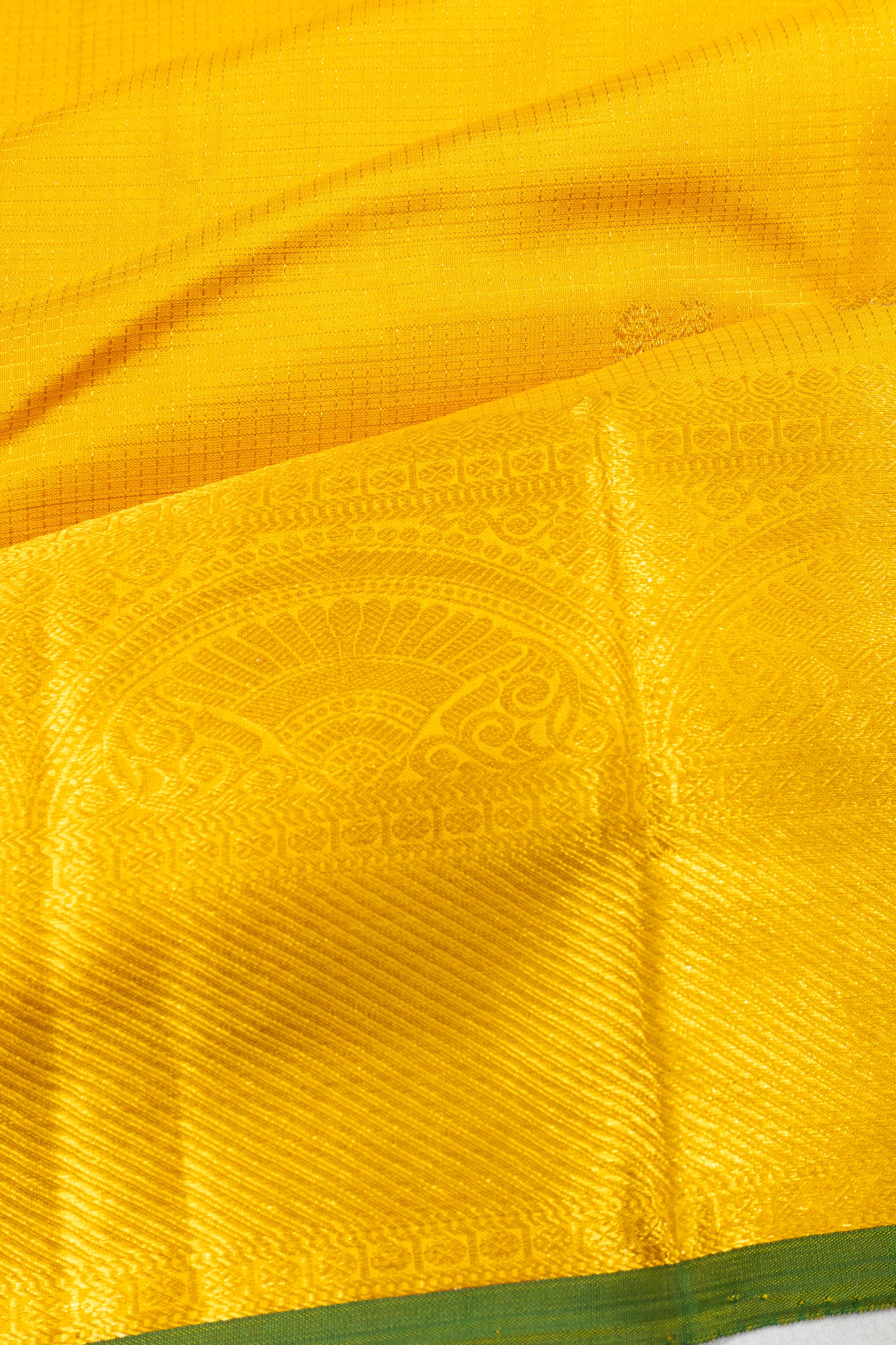 Kanchipuram Silk Checks And Butta Yellow Saree