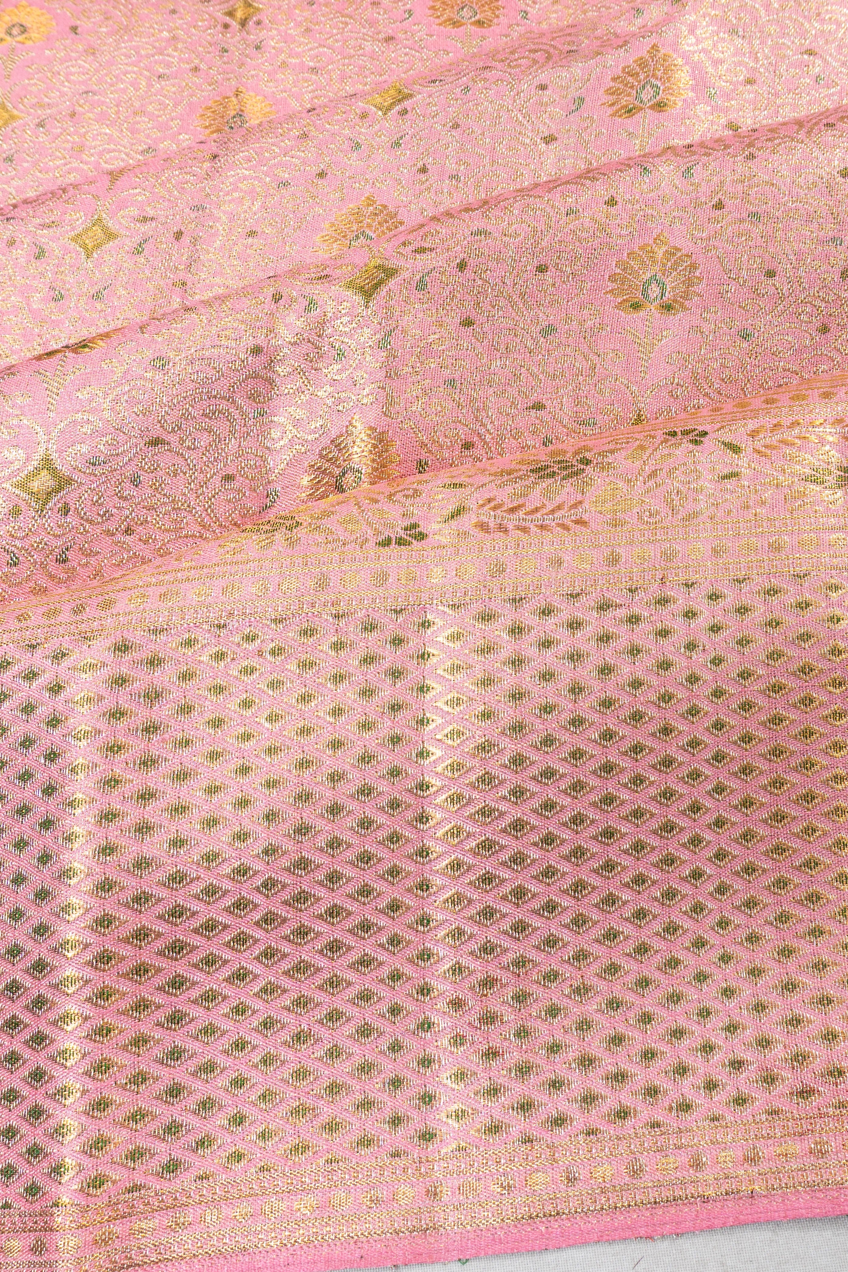 Kanchipuram Silk Tissue Brocade Baby Pink Saree