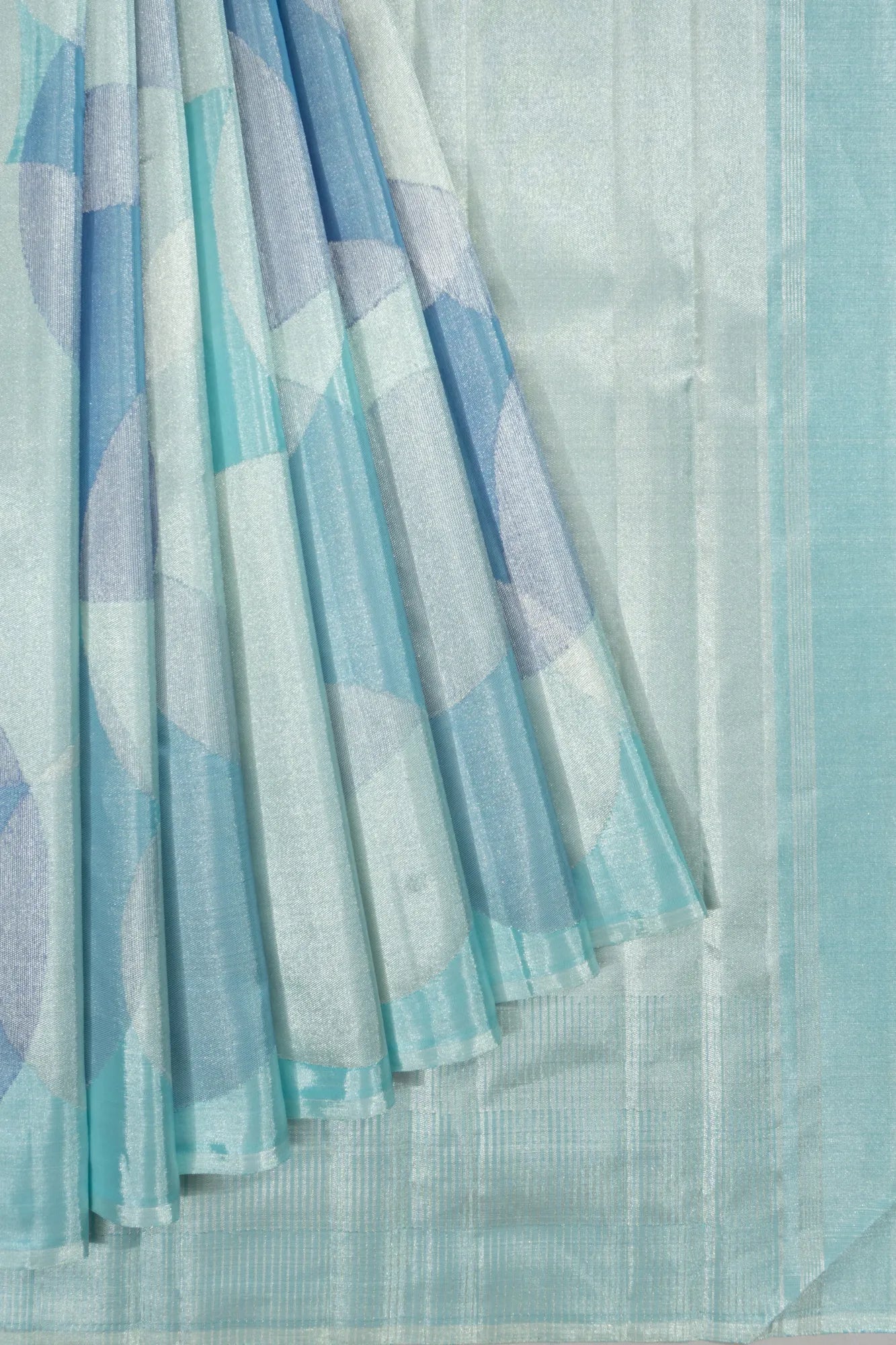 Kanchipuram Silk Tissue Polka Dots Brocade Sky Blue Saree