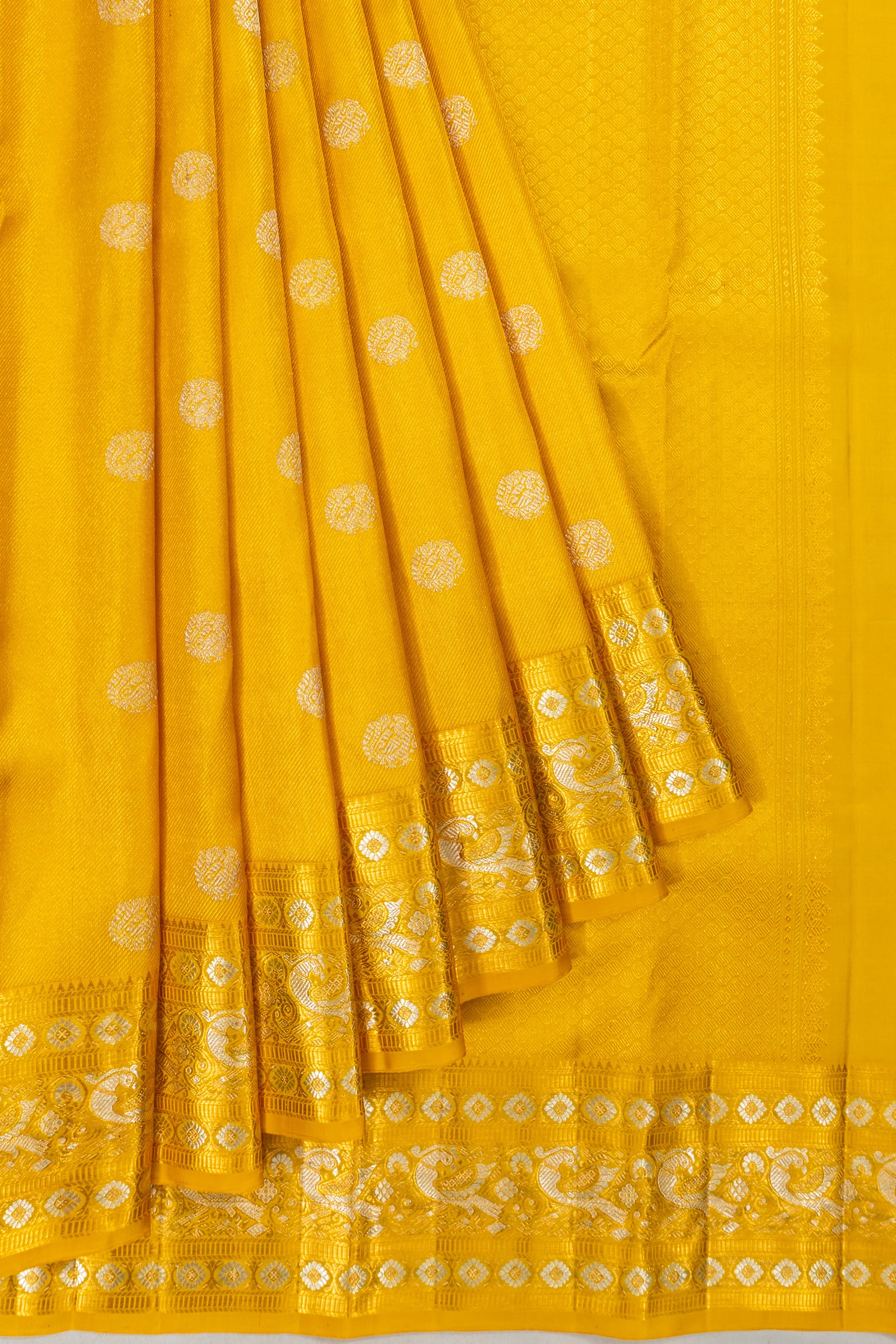 Kanchipuram Silk Tissue Brocade And Butta Yellow Saree