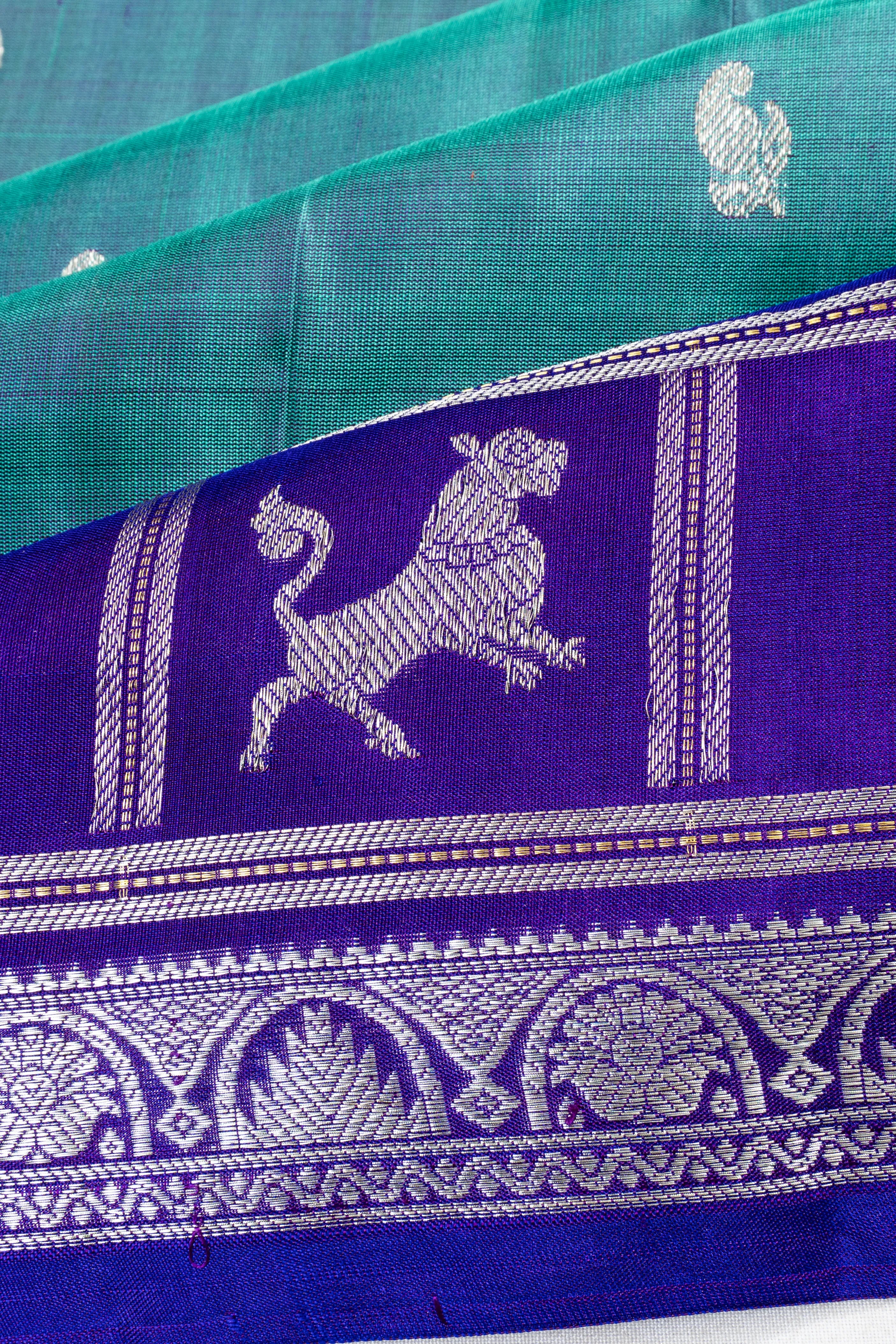 Venkatagiri Silk Butta Teal Blue Saree