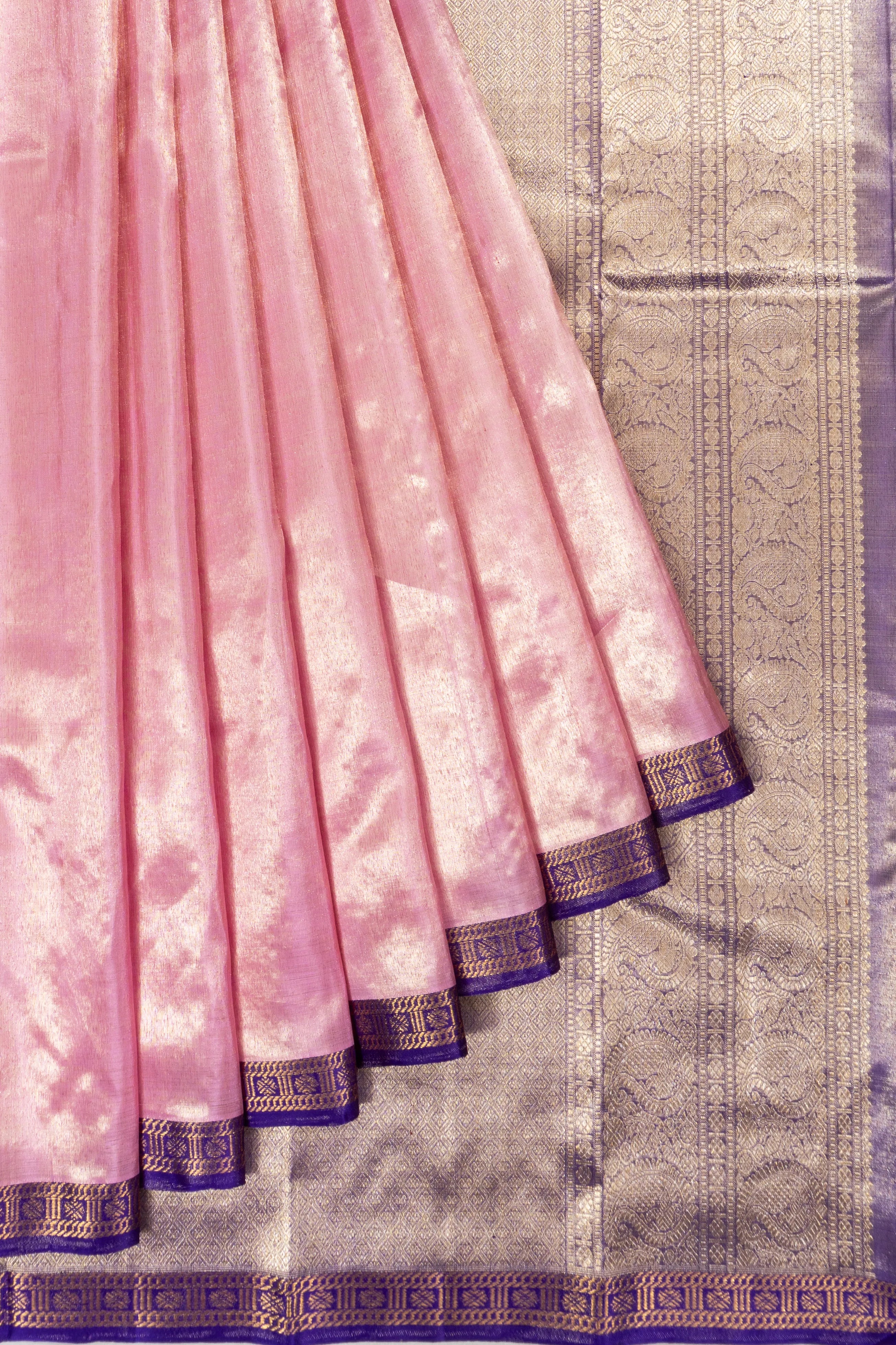 Kanchipuram Silk Tissue Plain Baby Pink Saree