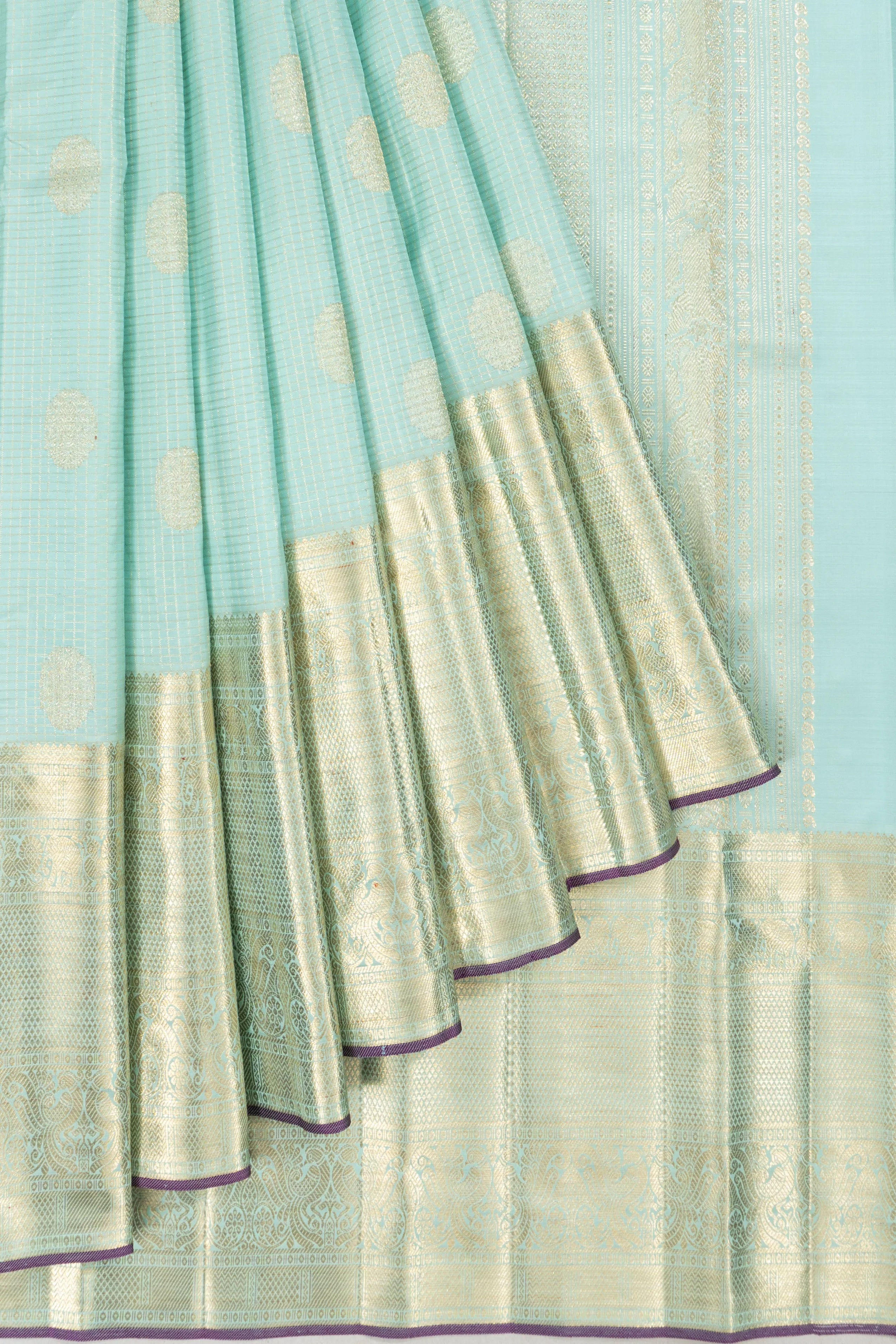 Kanchipuram Silk Checks And Butta Sky Blue Saree