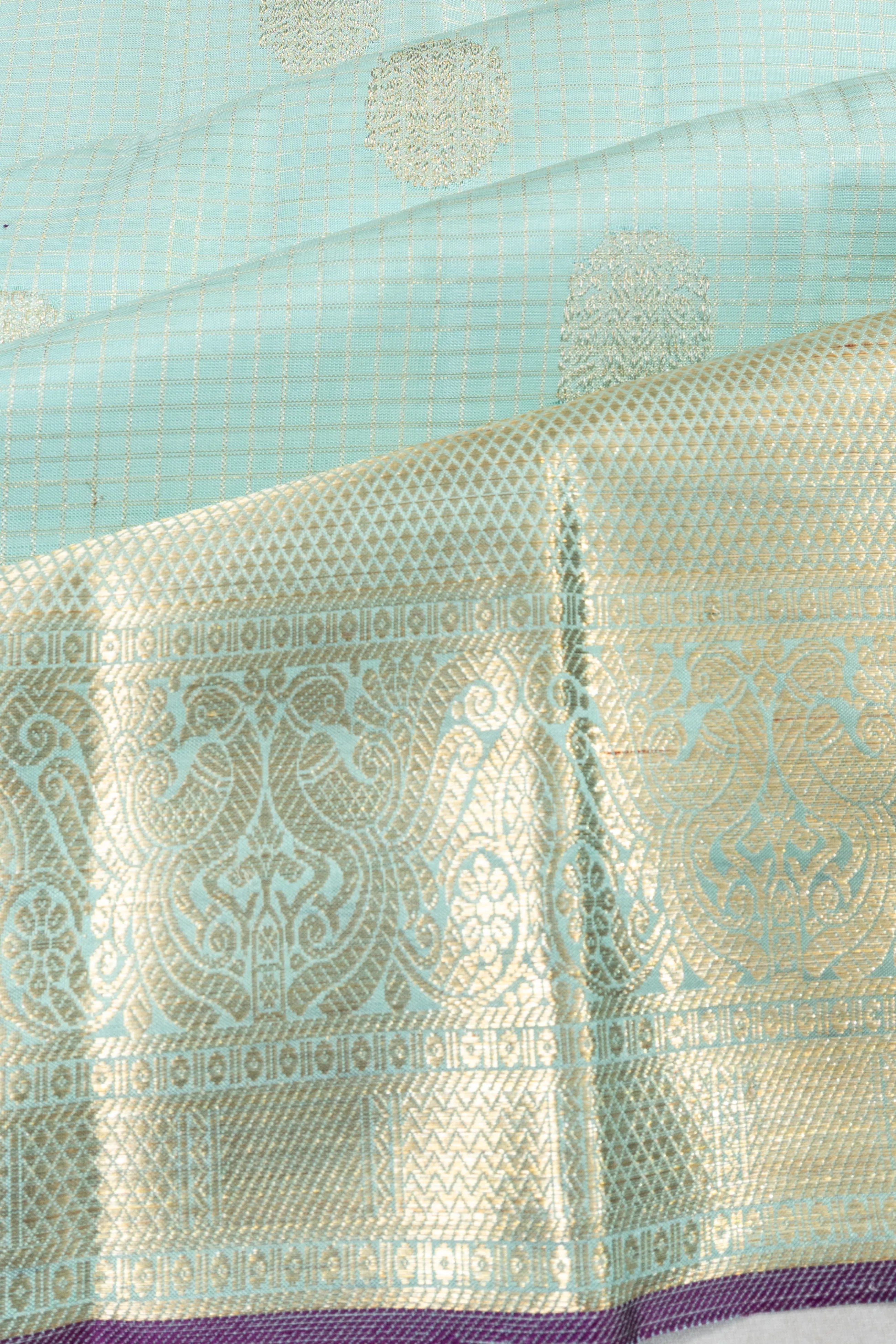 Kanchipuram Silk Checks And Butta Sky Blue Saree