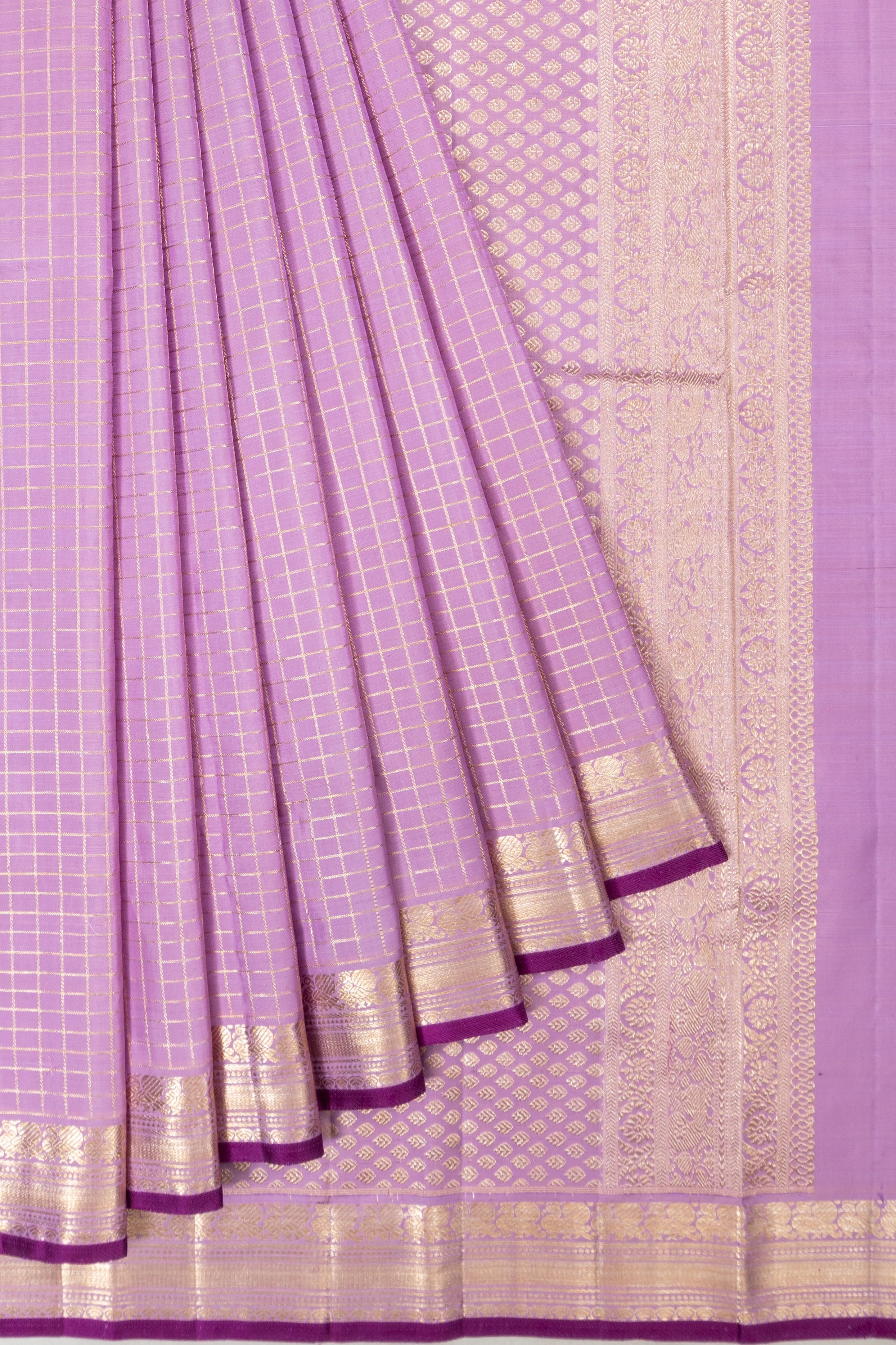 Kanchipuram Silk Checks Lavender Saree