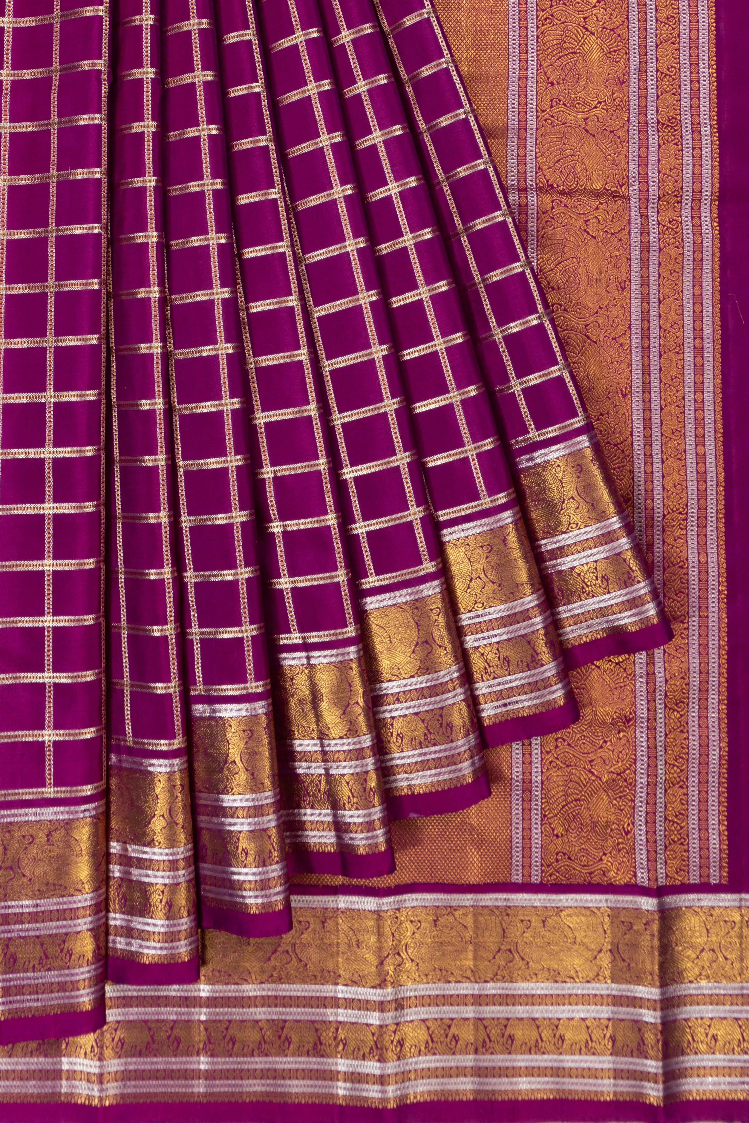 Kanchipuram Silk Checks Purple Saree