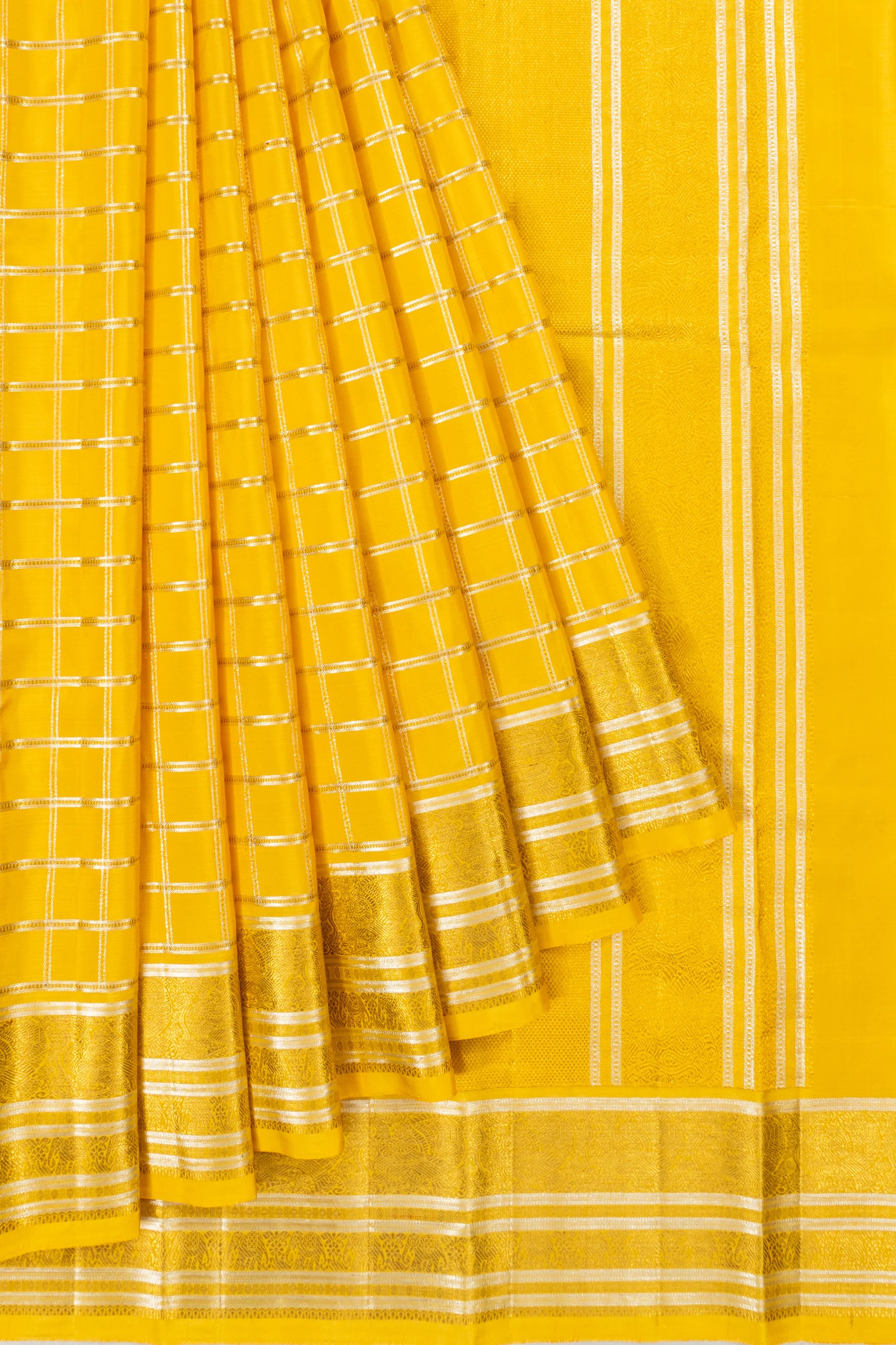 Kanchipuram Silk Checks Yellow Saree