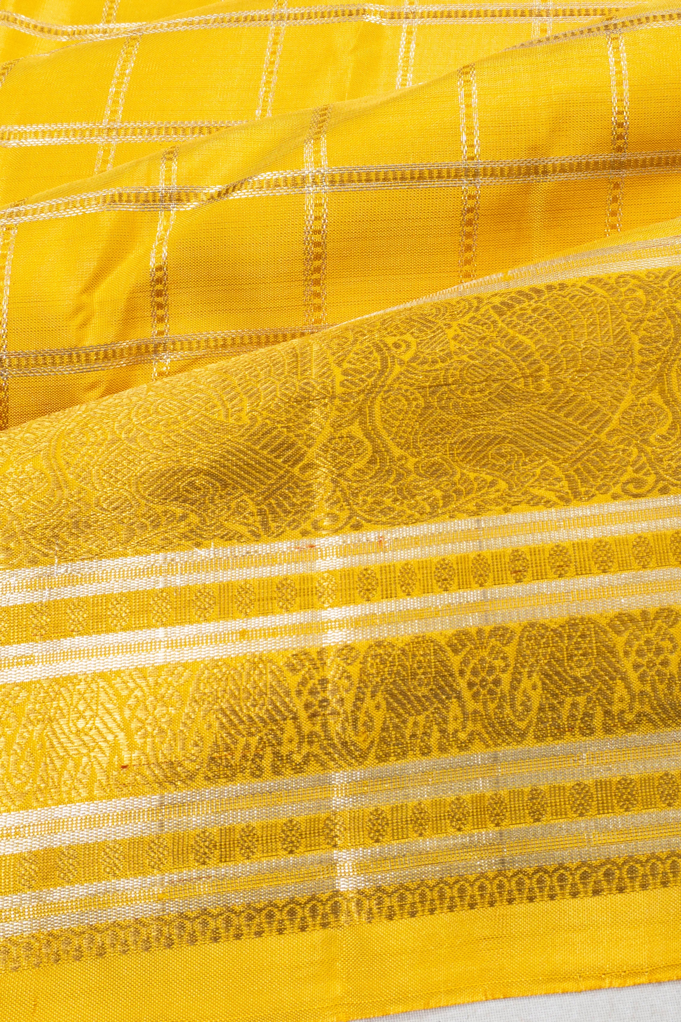Kanchipuram Silk Checks Yellow Saree