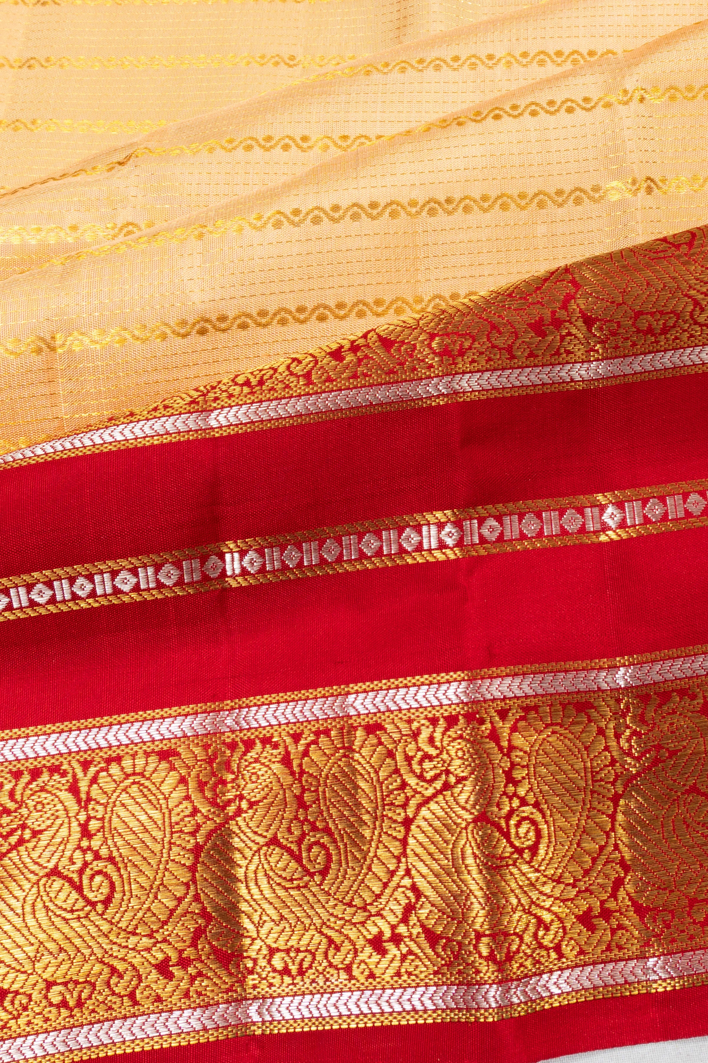 Kanchipuram Silk Horizontal Lines Cream Saree