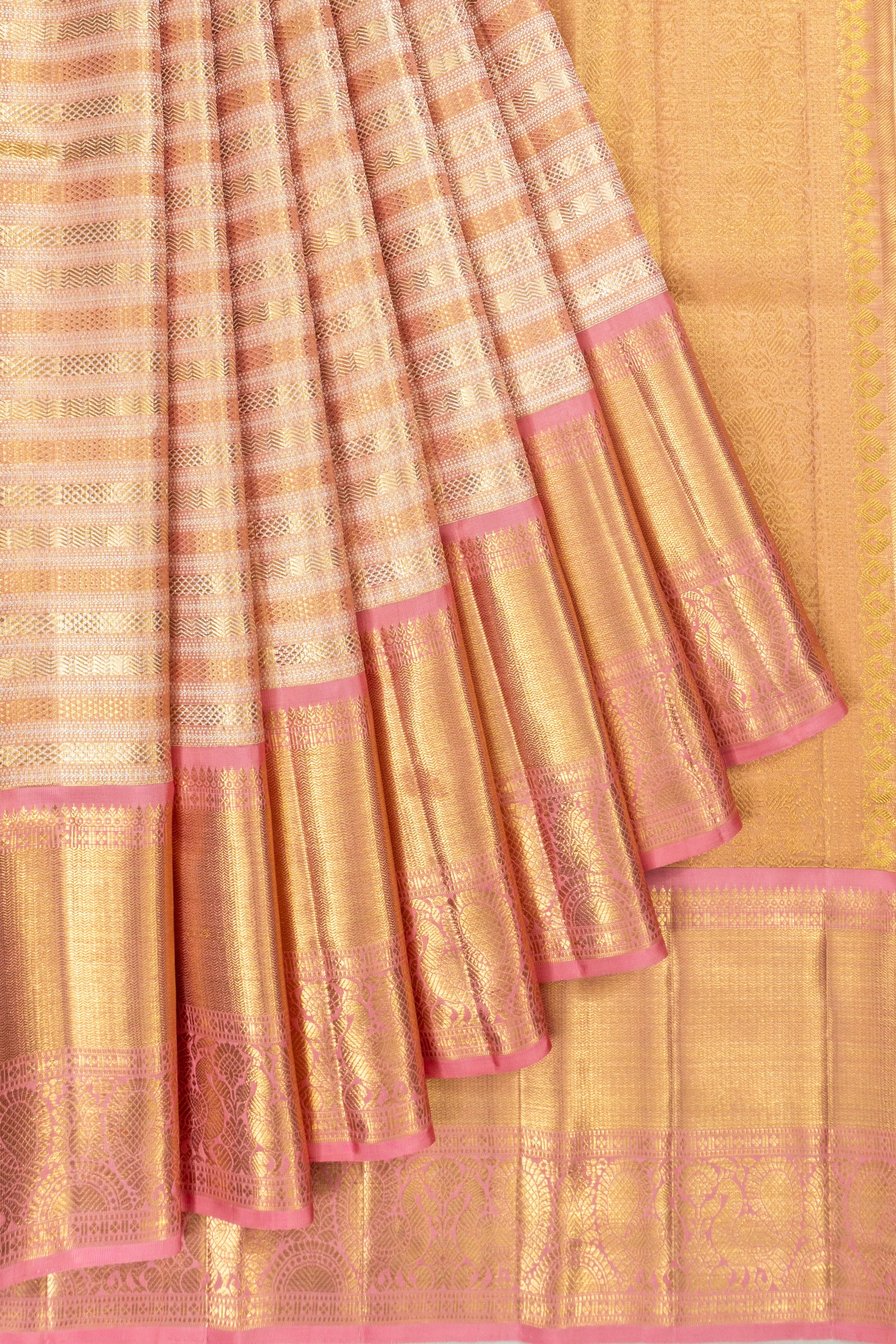 Kanchipuram Silk Tissue Brocade Baby Pink Saree