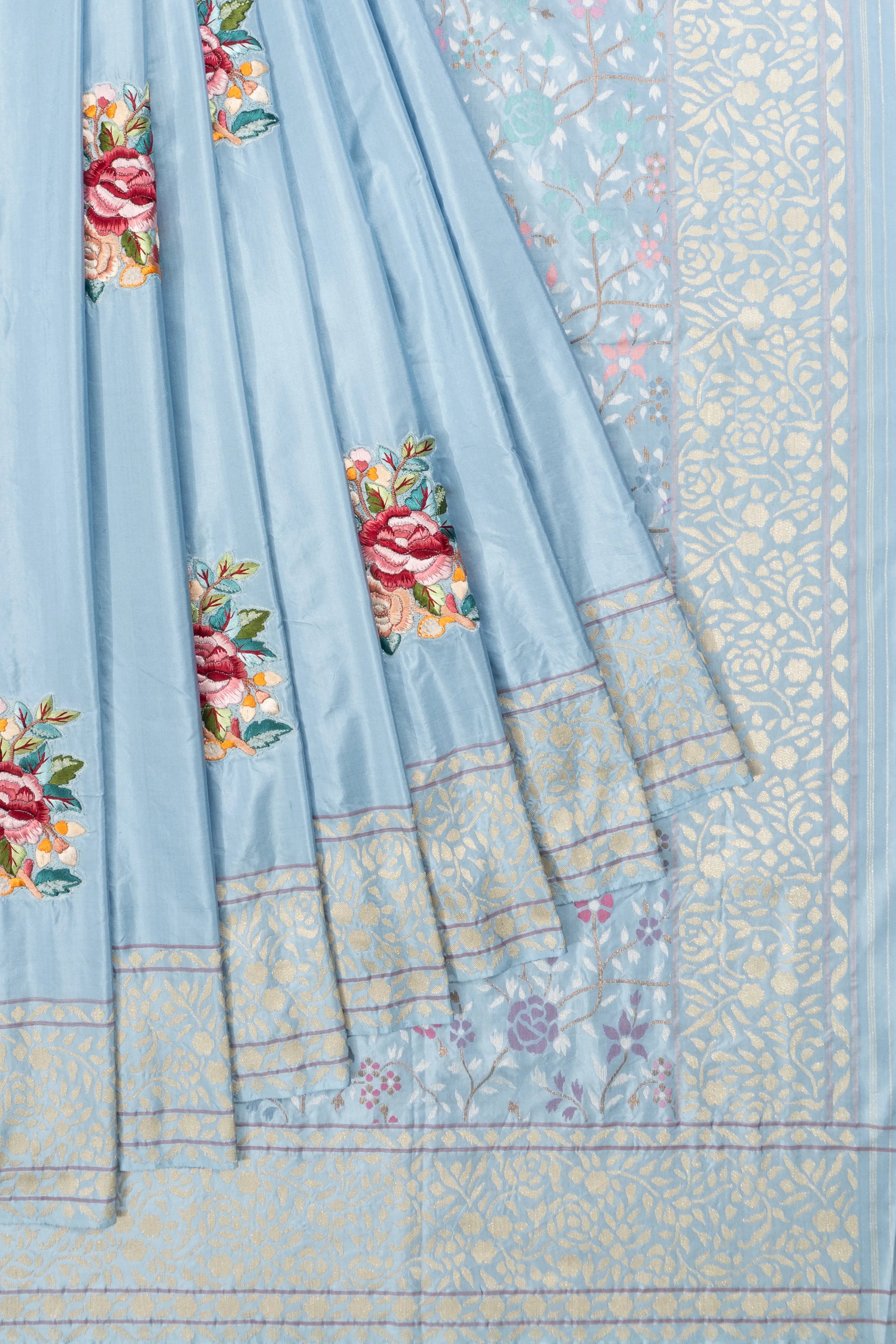Banarasi Silk Embroidery Butta Pastel Blue Saree