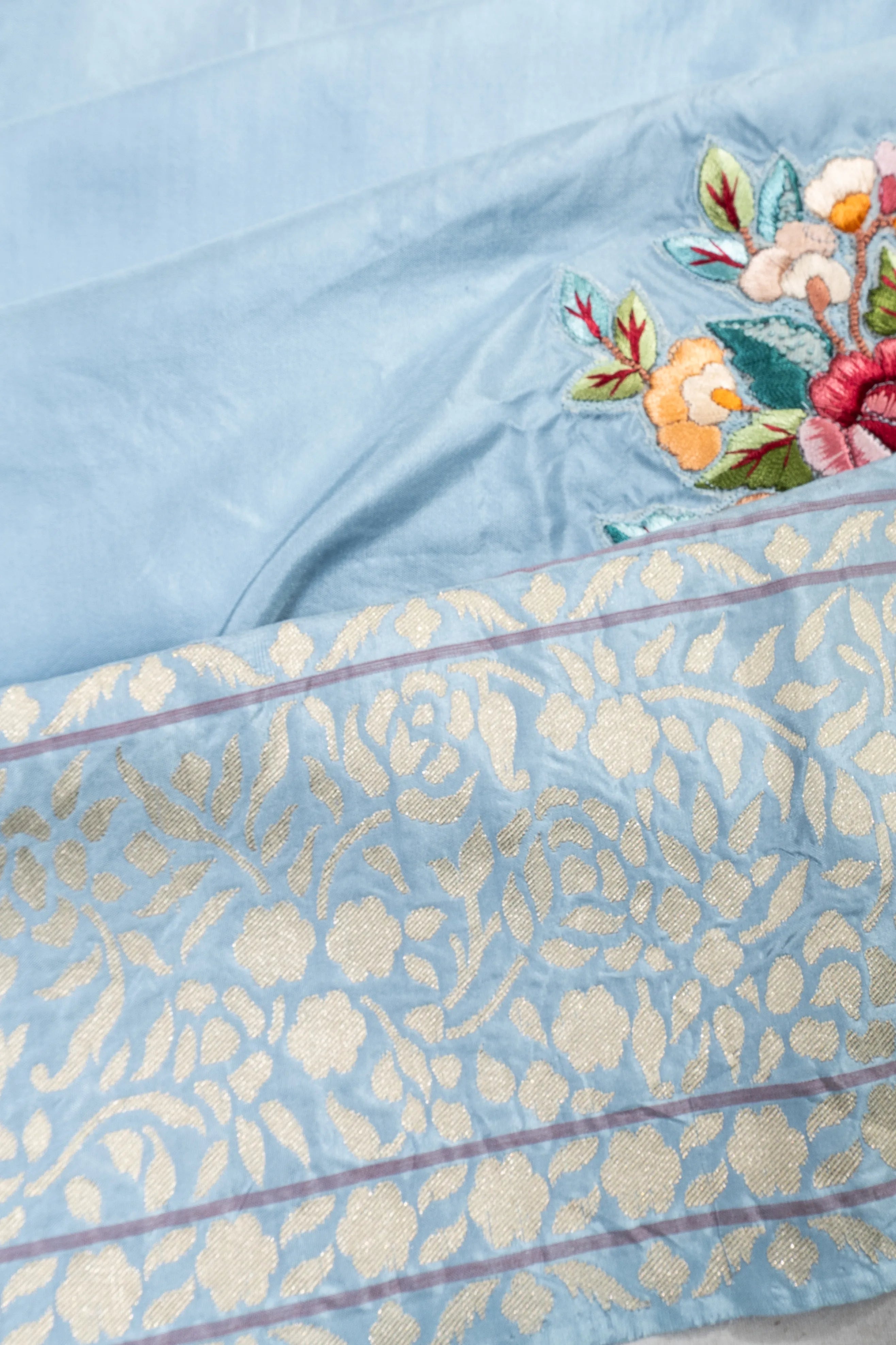 Banarasi Silk Embroidery Butta Pastel Blue Saree