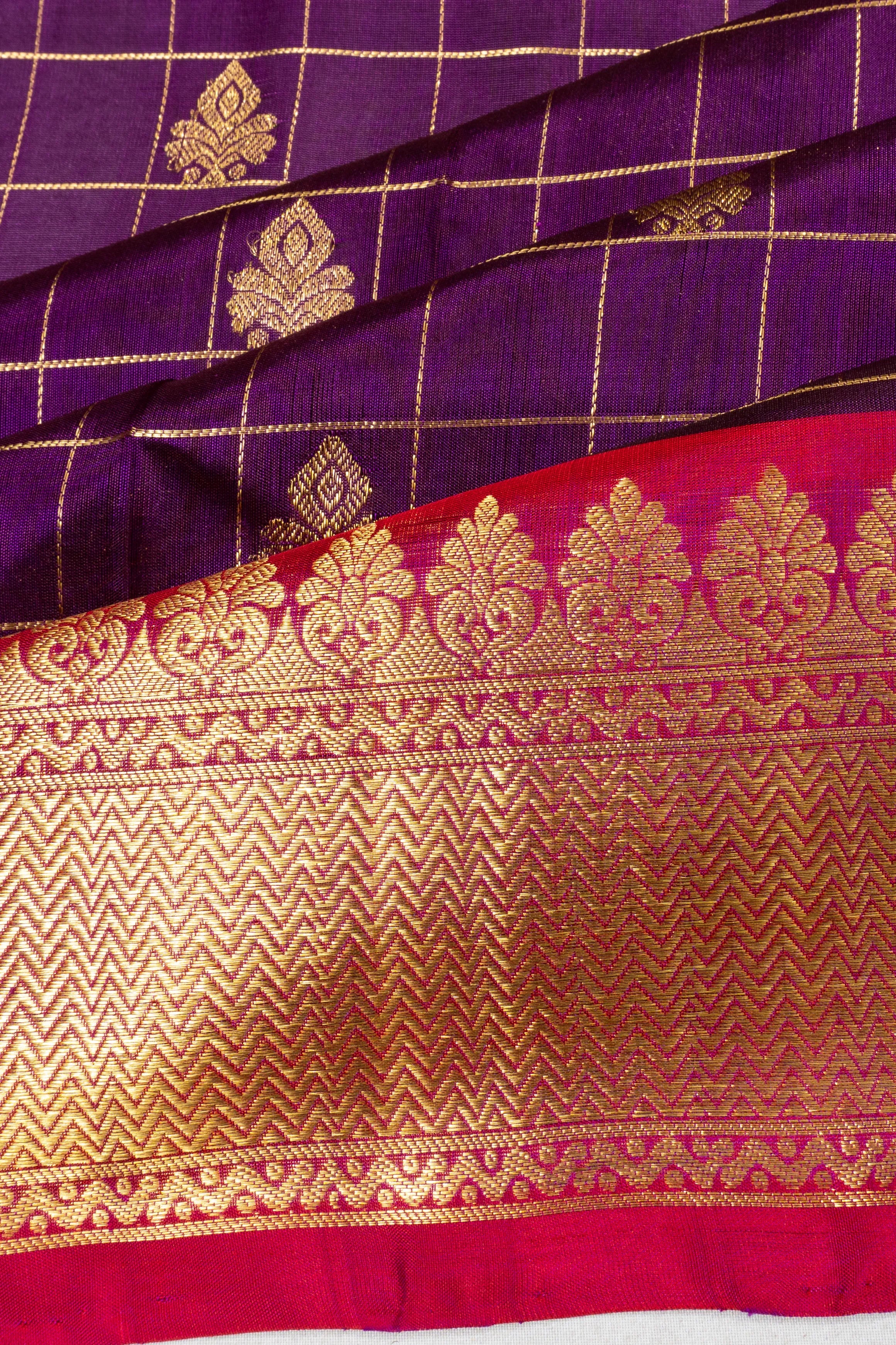 Venkatagiri Silk Checks And Butta Purple Saree