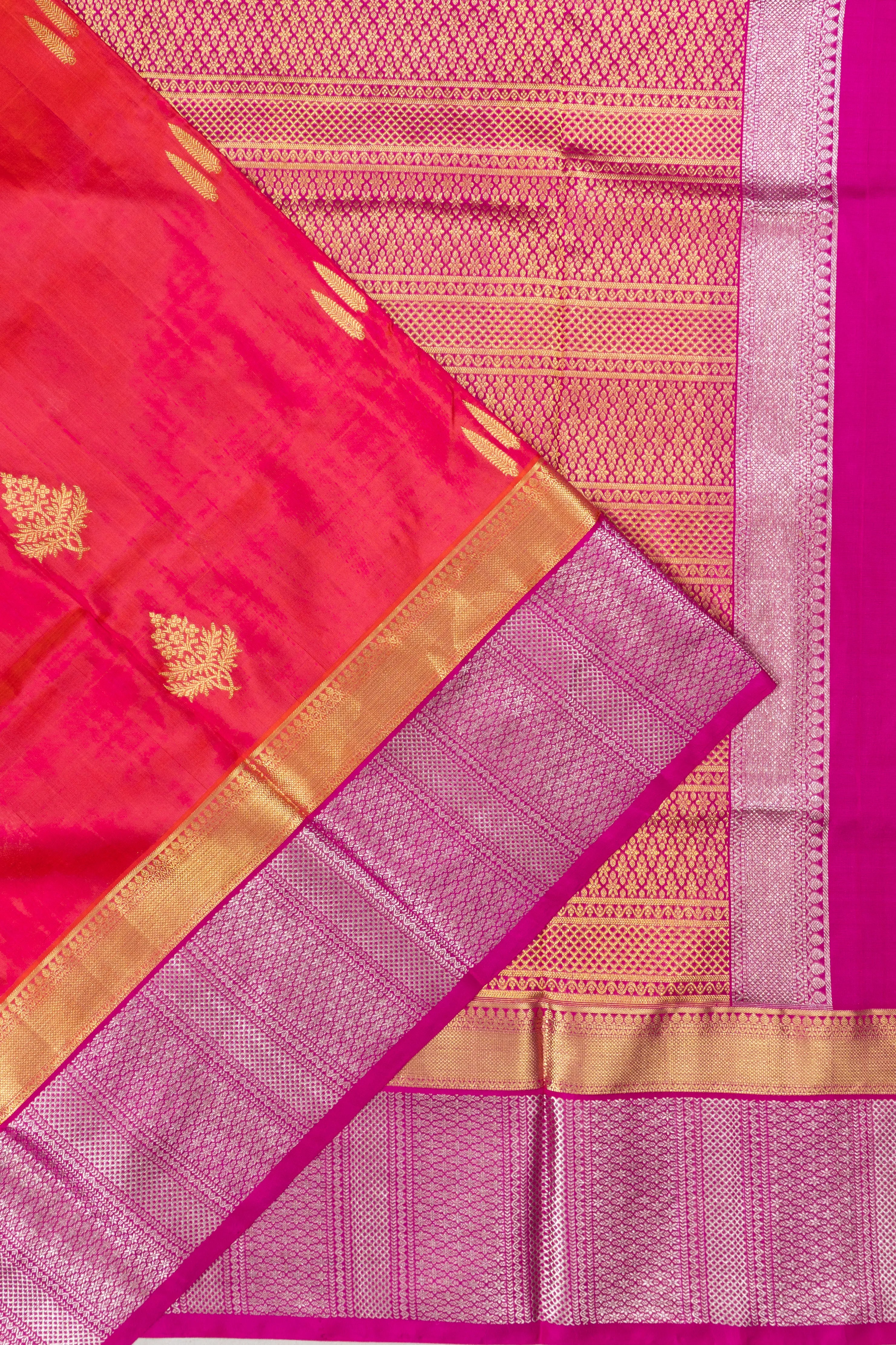 Venkatagiri Silk Butta Dual Tone Pink And Orange Saree