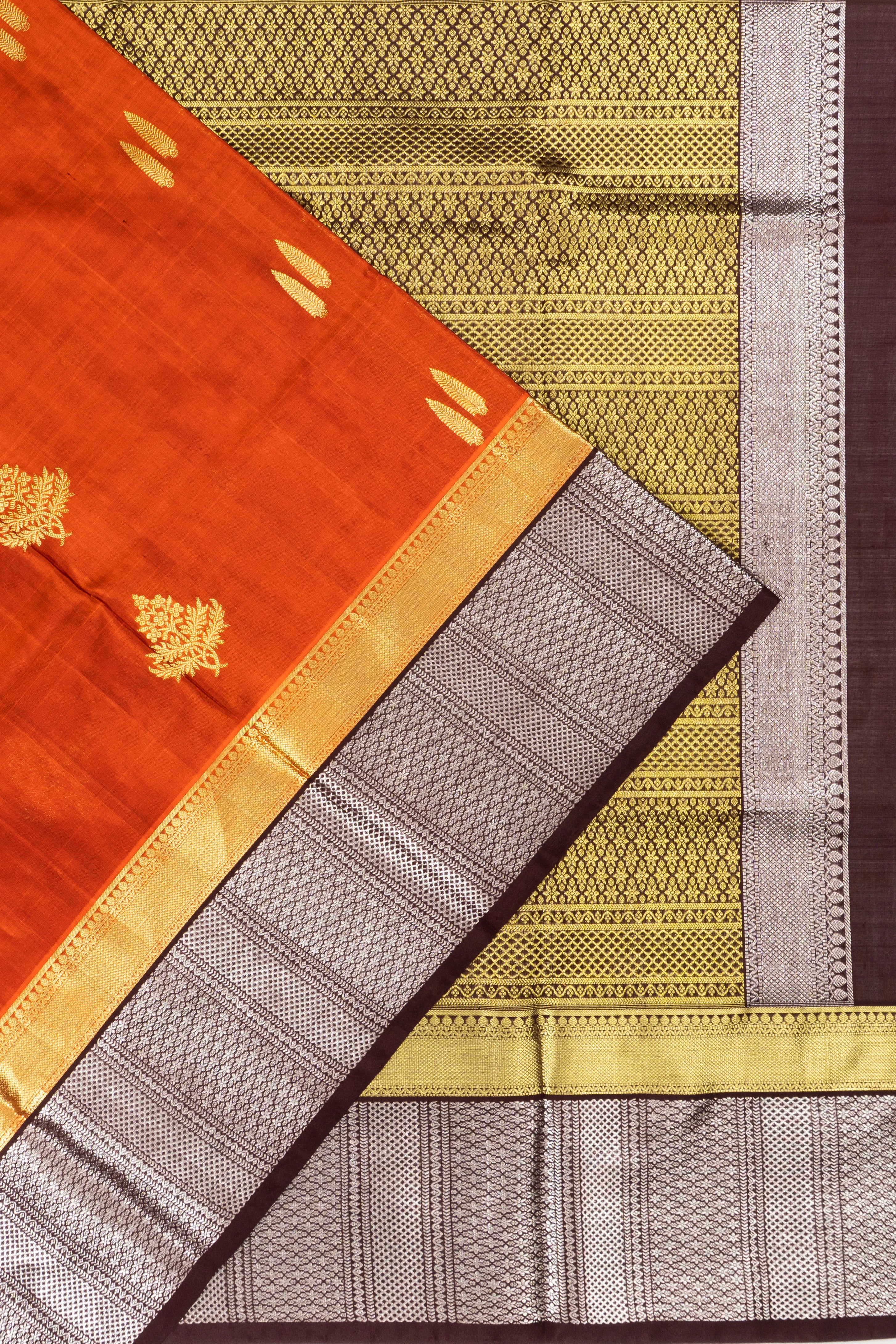 Venkatagiri Silk Butta Rust Orange Saree