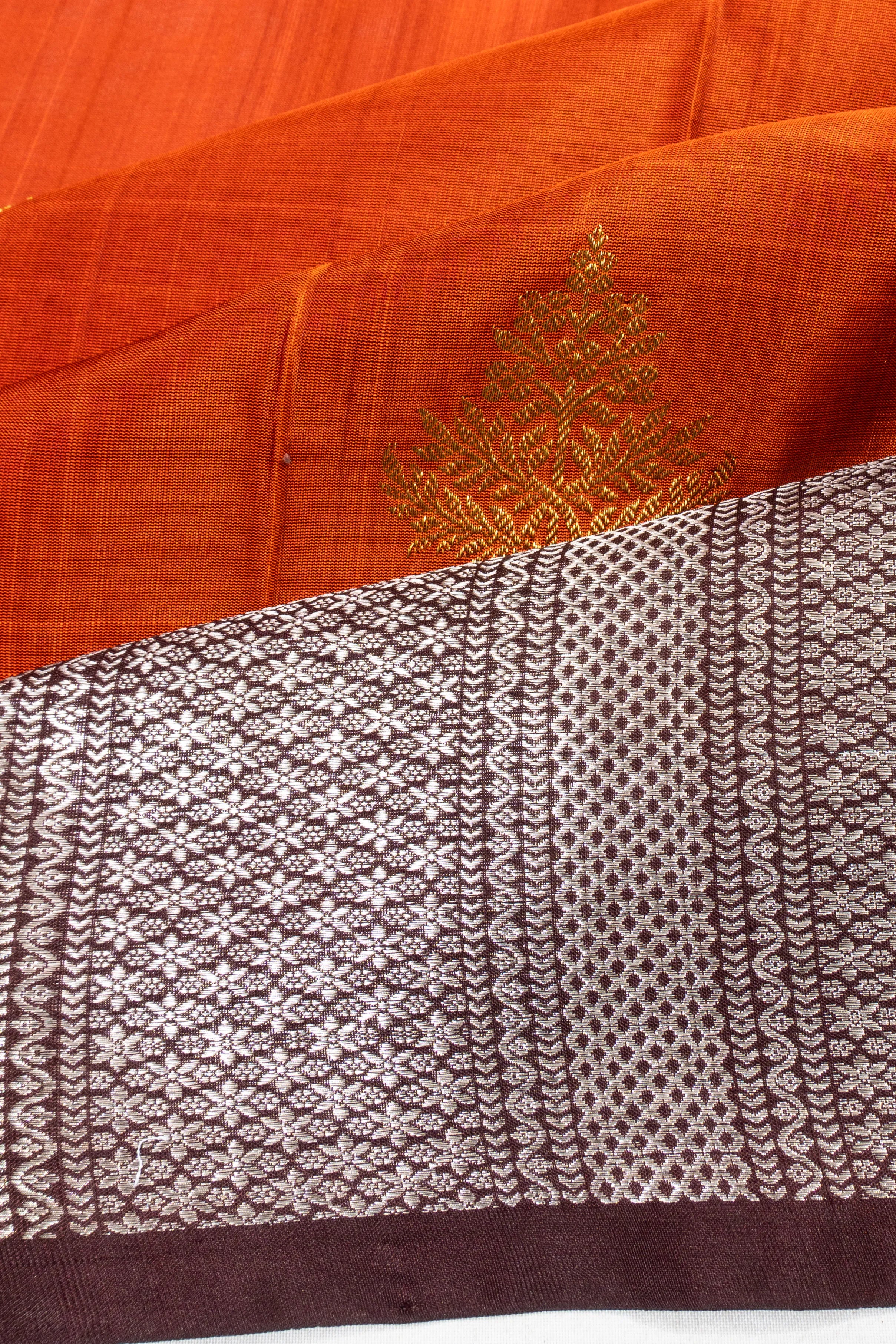 Venkatagiri Silk Butta Rust Orange Saree