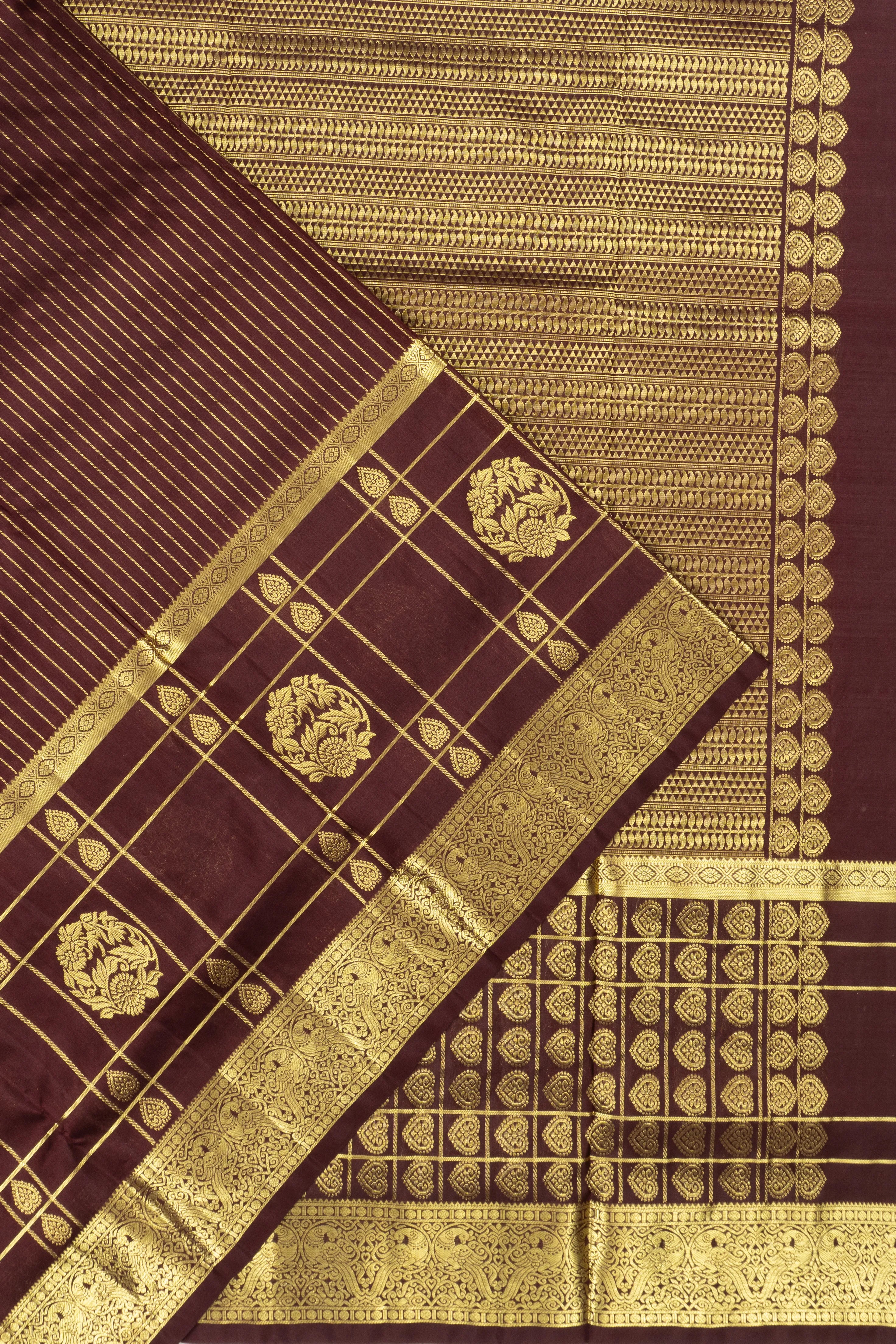 Venkatagiri Silk Vertical Lines Brown Saree