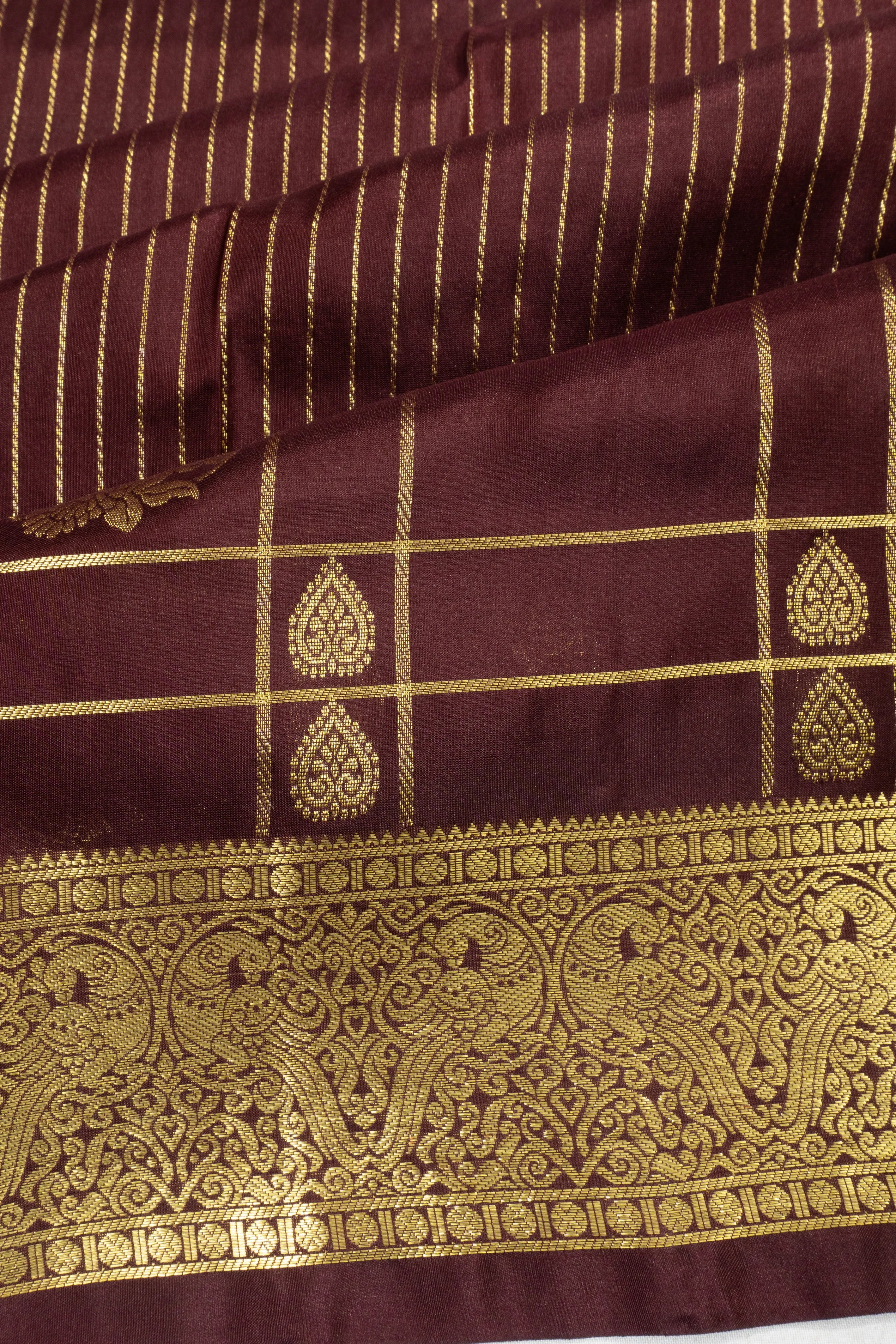 Venkatagiri Silk Vertical Lines Brown Saree