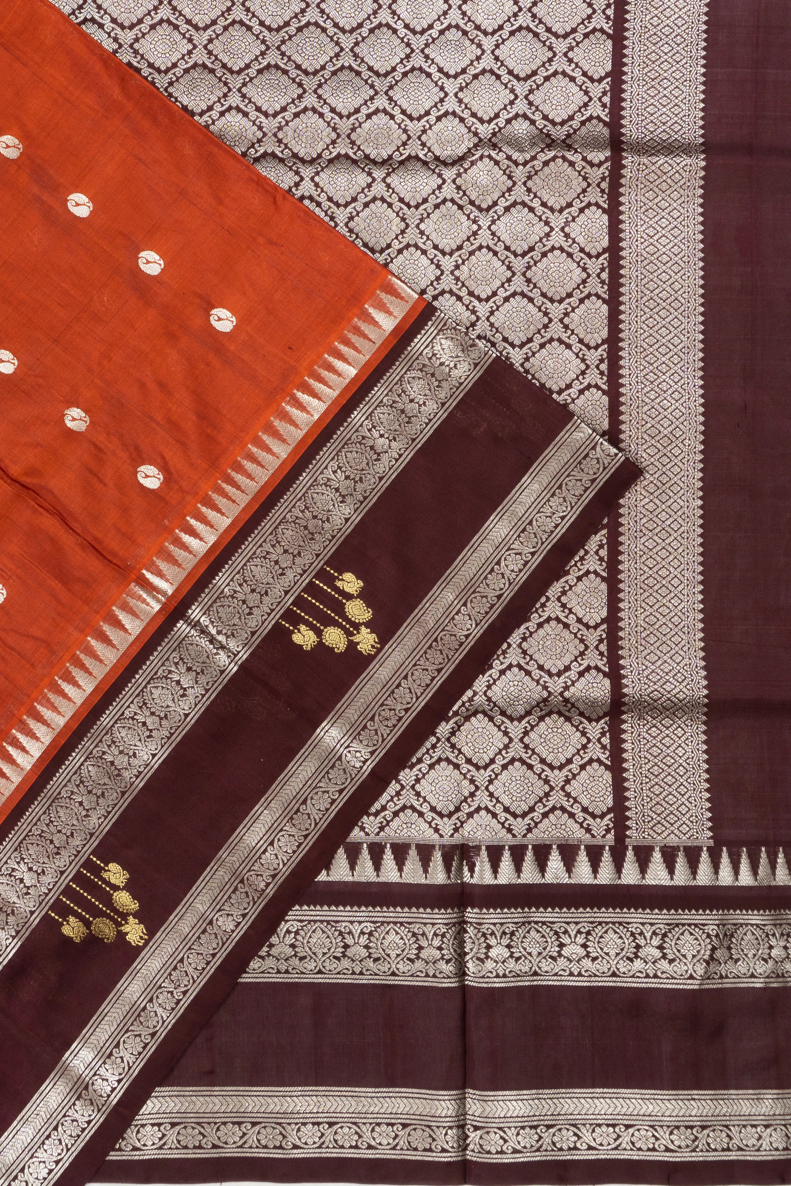 Venkatagiri Silk Butta Rust Orange Saree