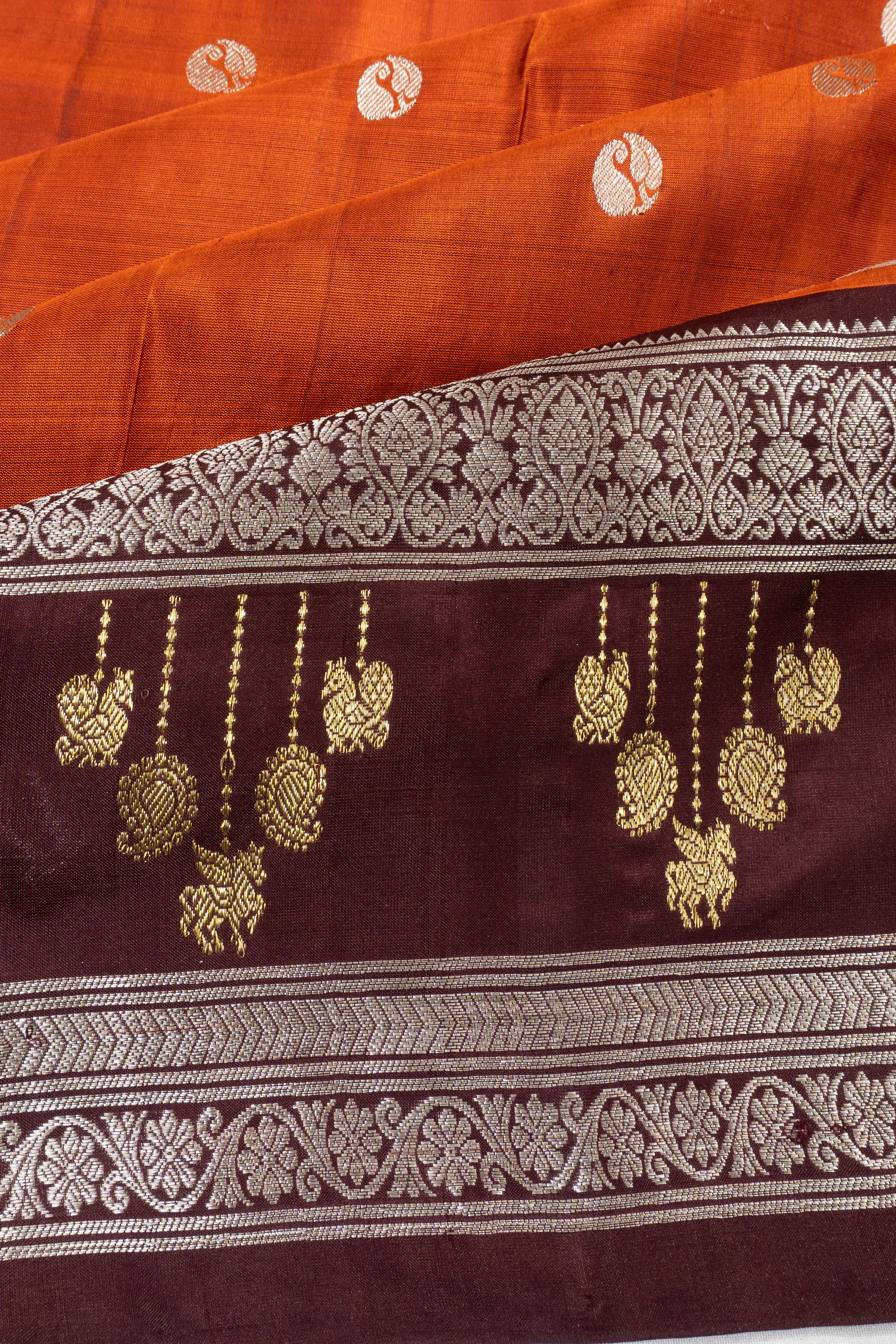 Venkatagiri Silk Butta Rust Orange Saree