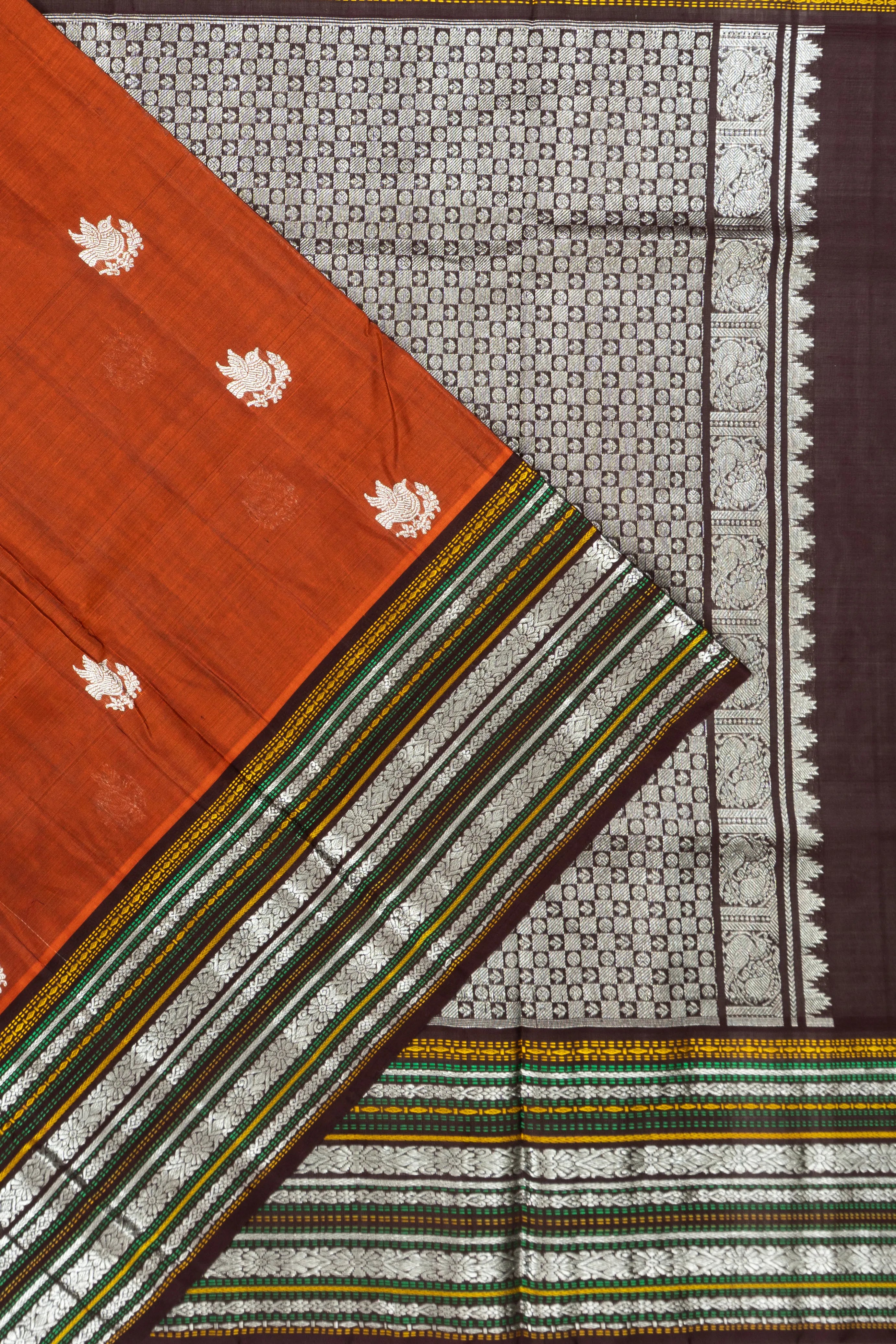 Venkatagiri Silk Butta Rust Orange Saree