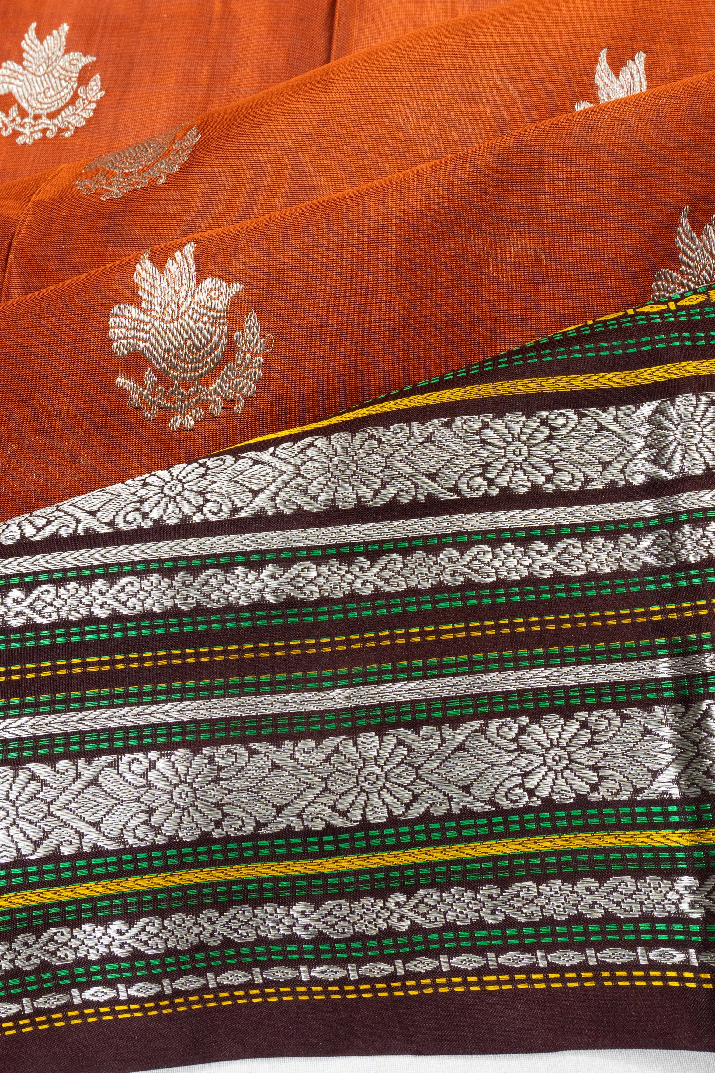 Venkatagiri Silk Butta Rust Orange Saree