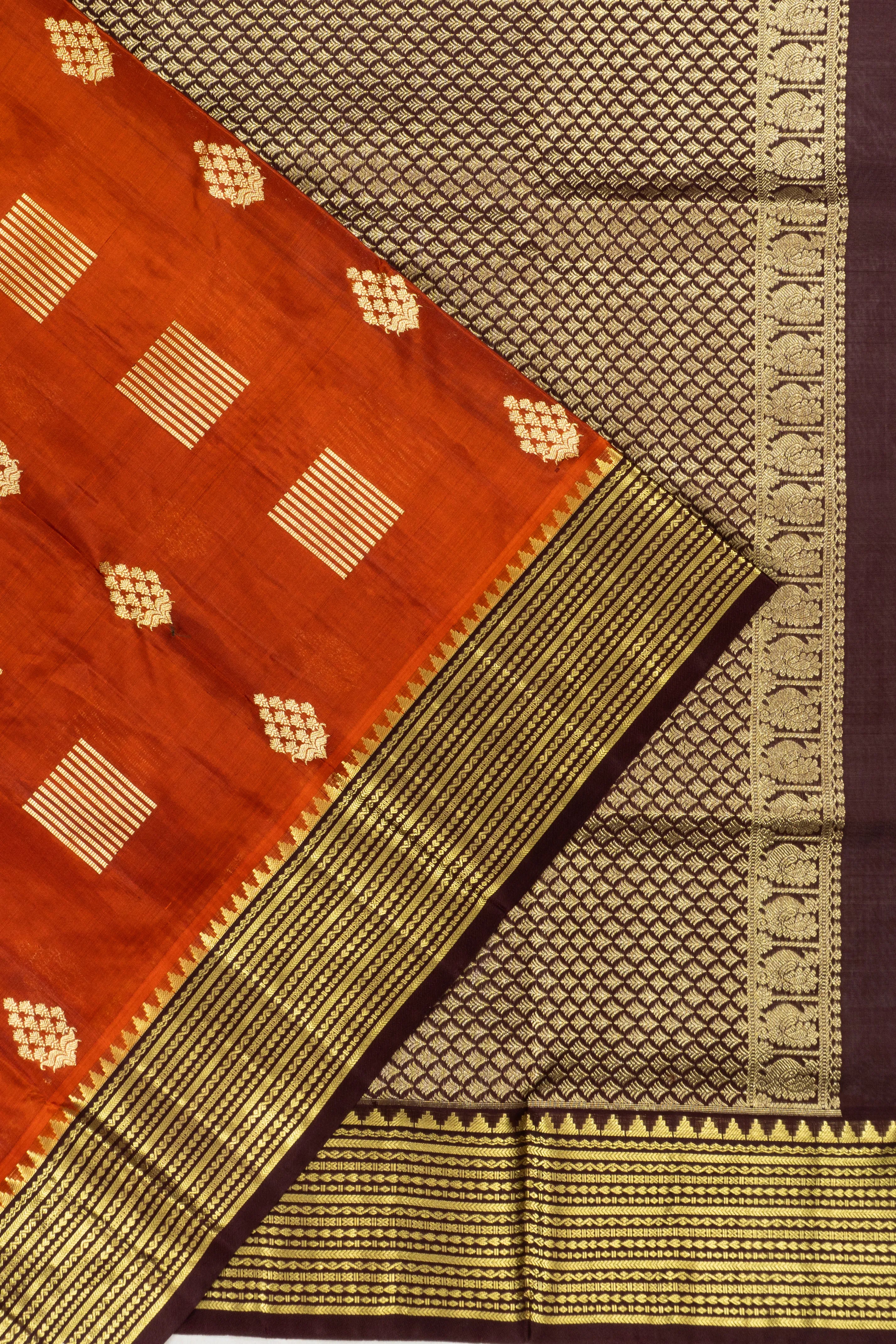 Venkatagiri Silk Brocade Rust Orange Saree