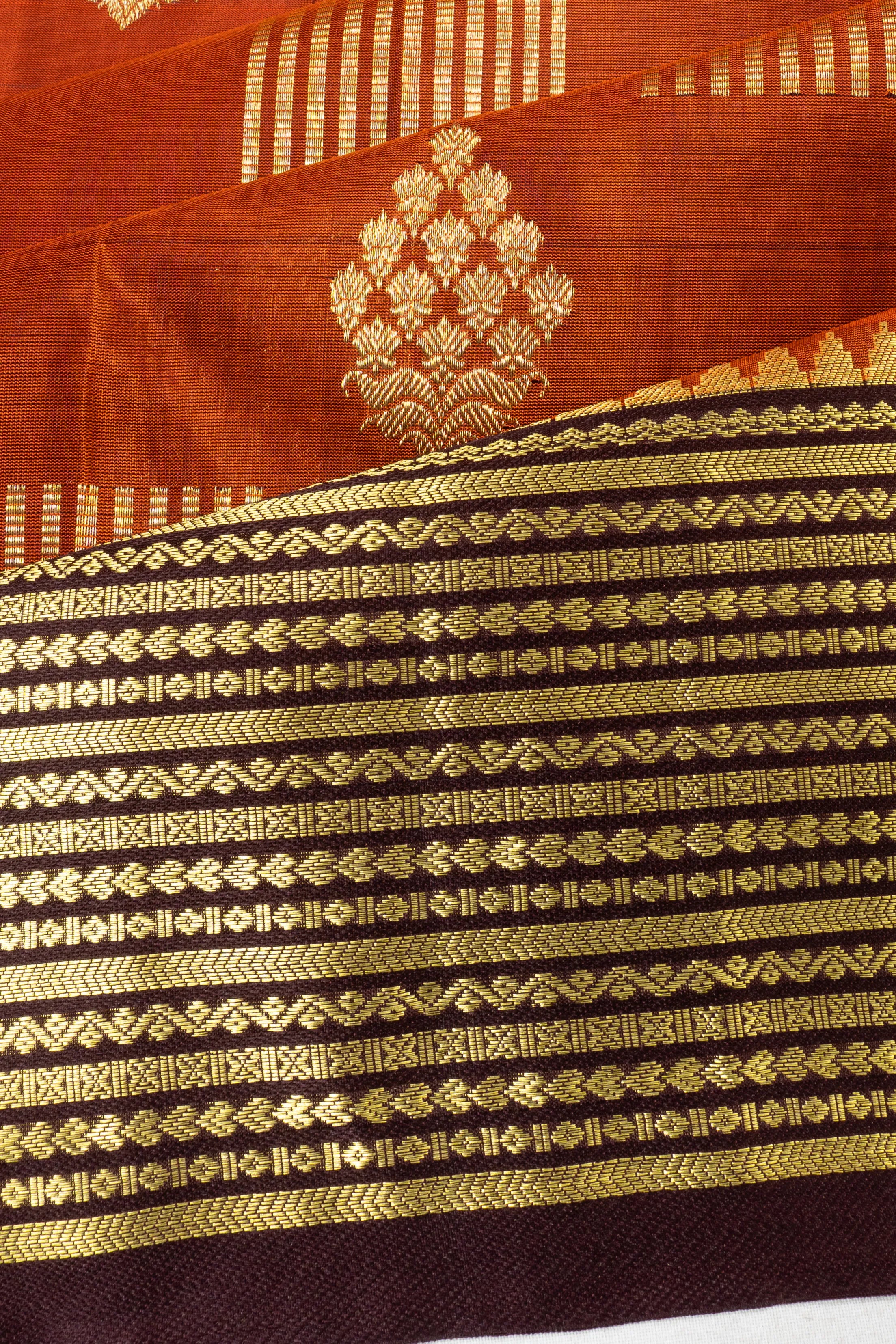 Venkatagiri Silk Brocade Rust Orange Saree