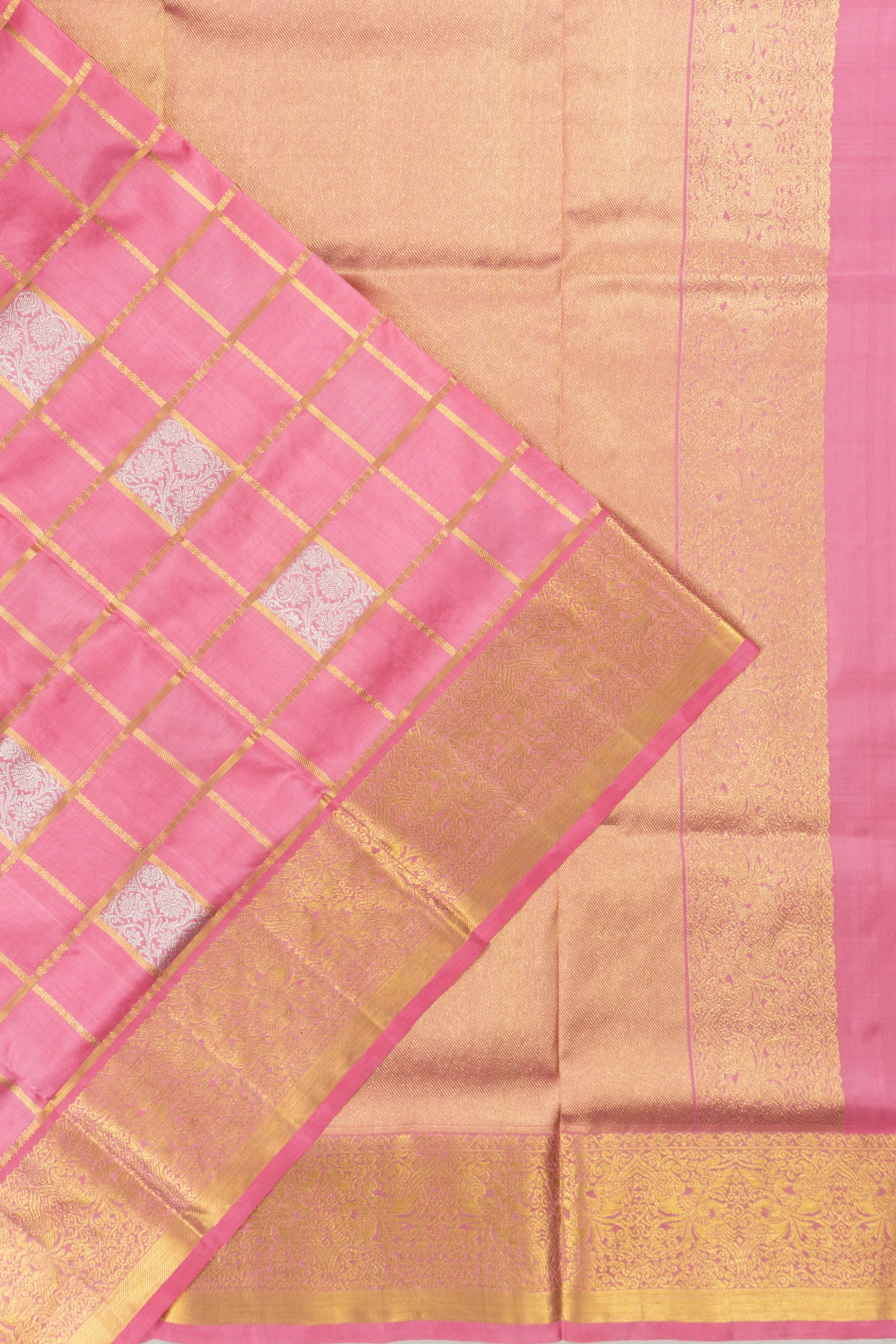 Venkatagiri Silk Checks And Butta Pink Saree