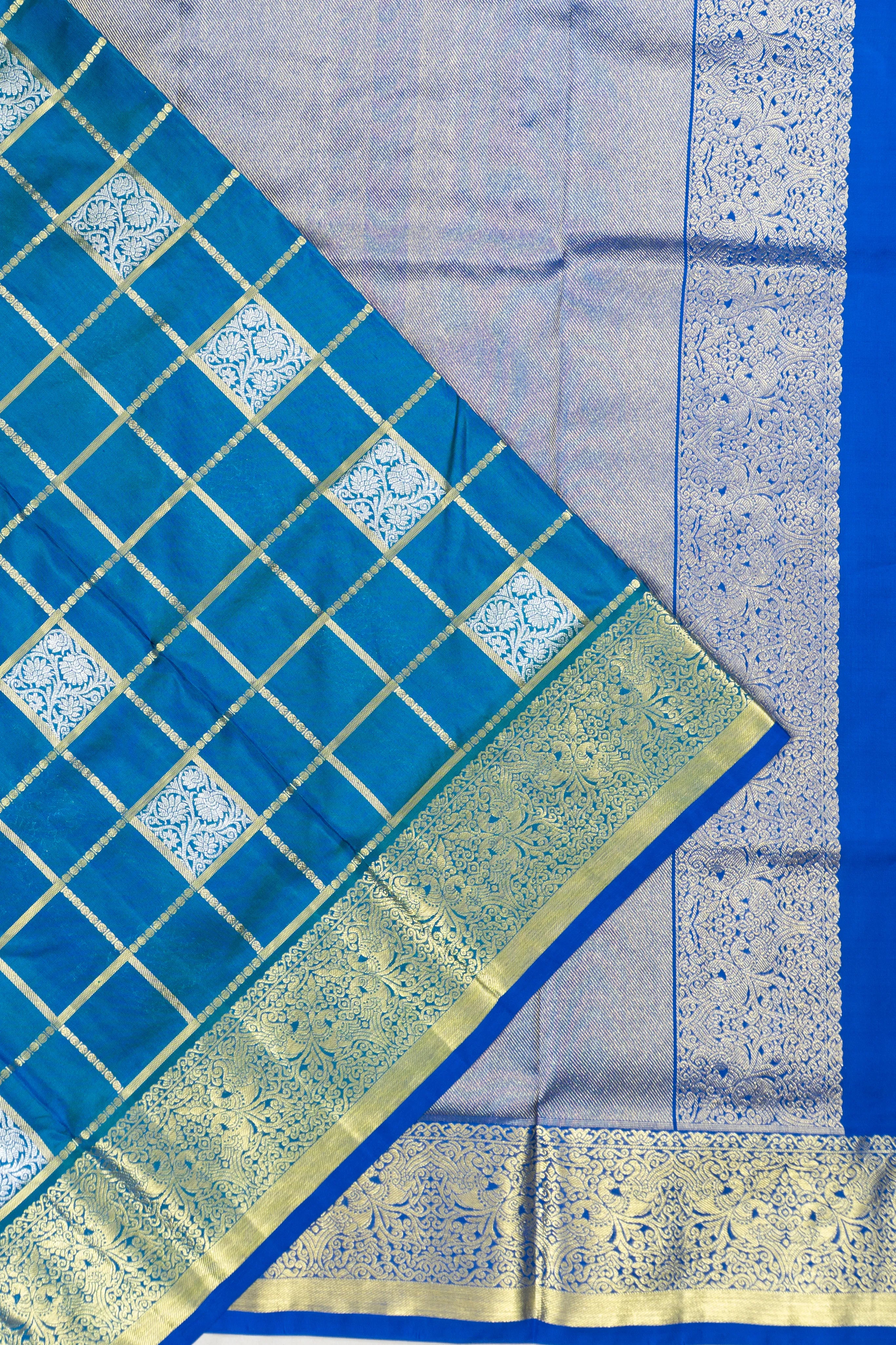 Venkatagiri Silk Checks And Butta Blue Saree