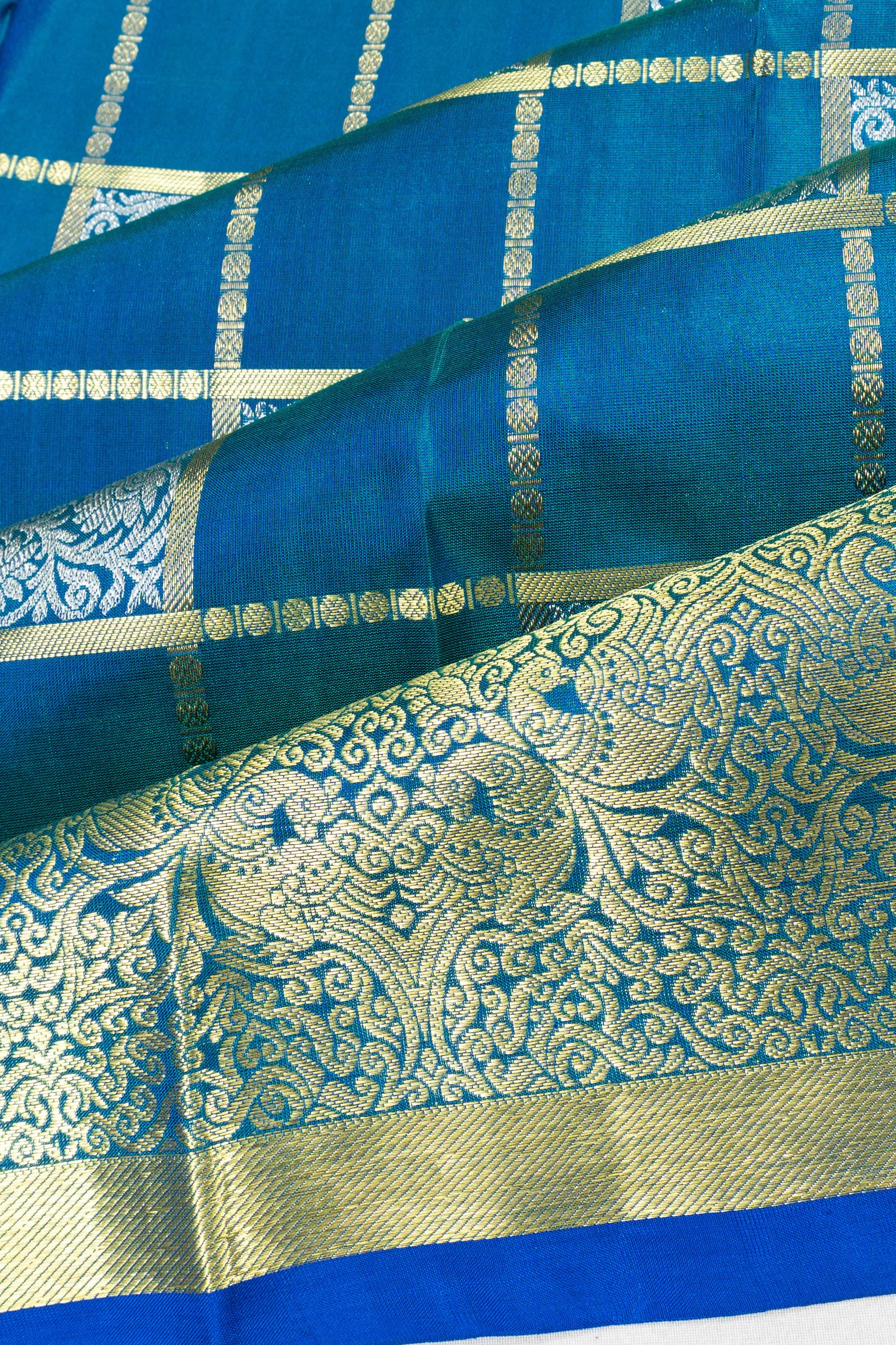 Venkatagiri Silk Checks And Butta Blue Saree