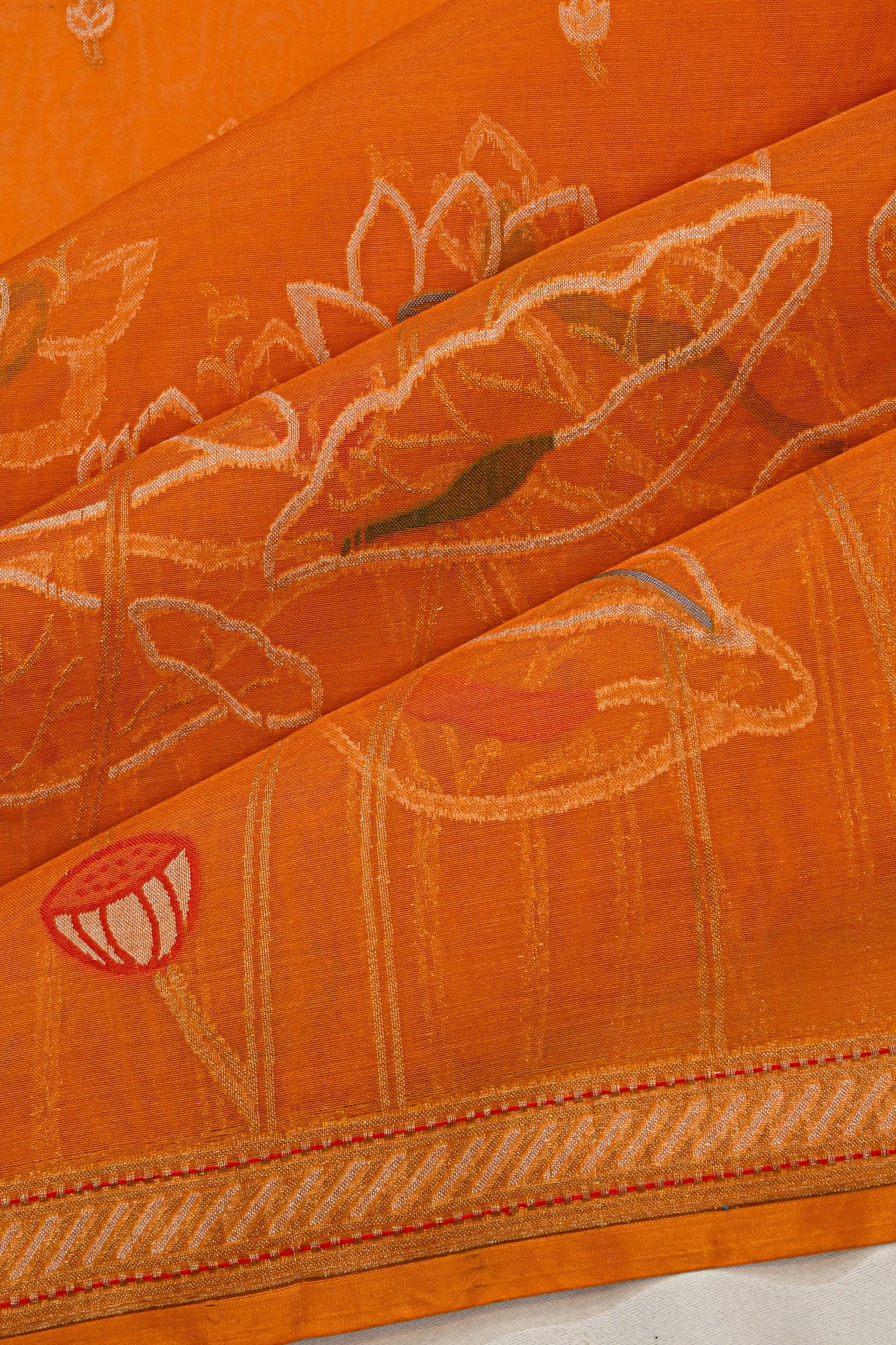 Banarasi Cotton Butta Orange Saree